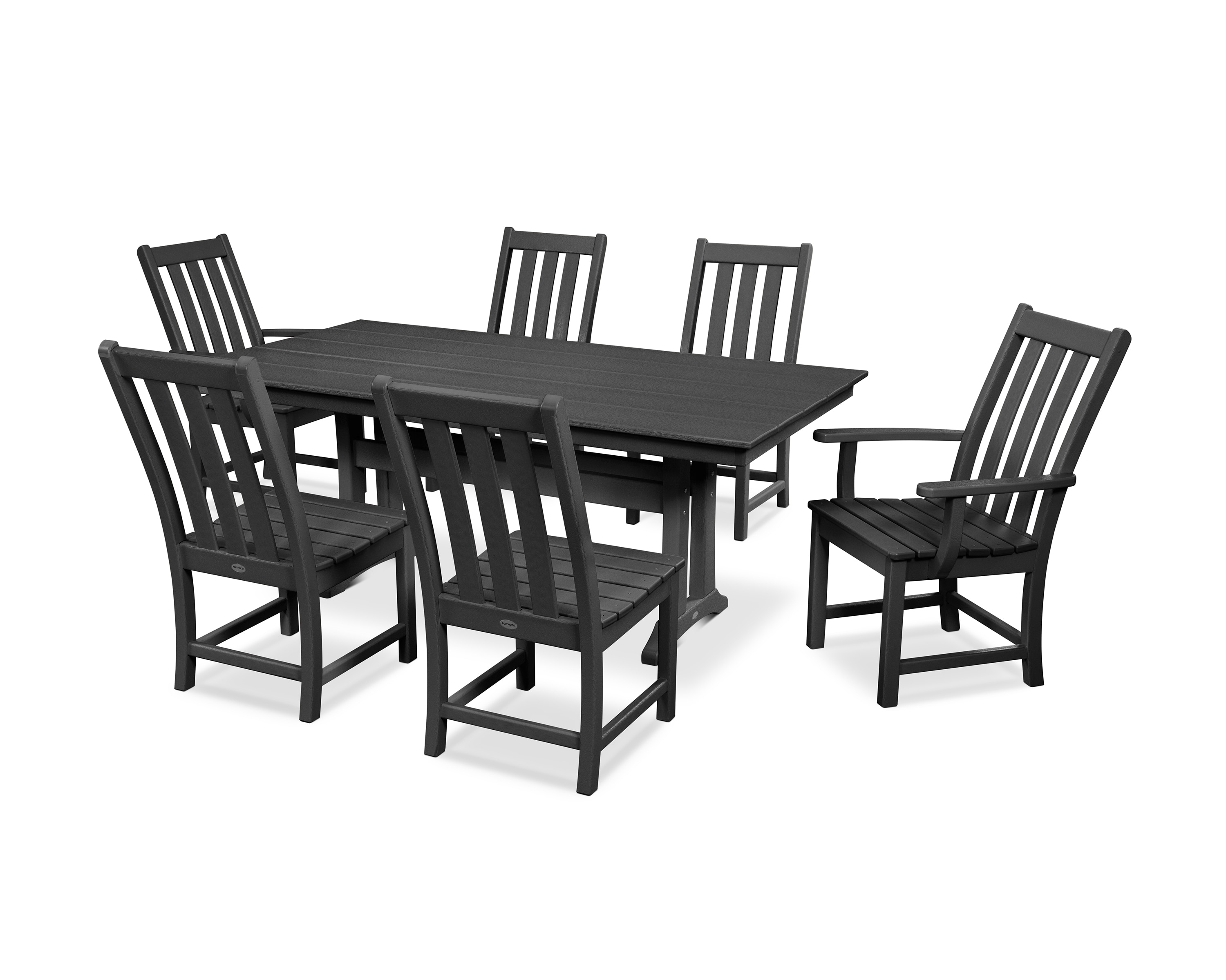 POLYWOOD PWS340-1-BL Vineyard 7 -Piece Black Patio Dining Set Plastic Rectangle Table with 6 Stationary Chairs