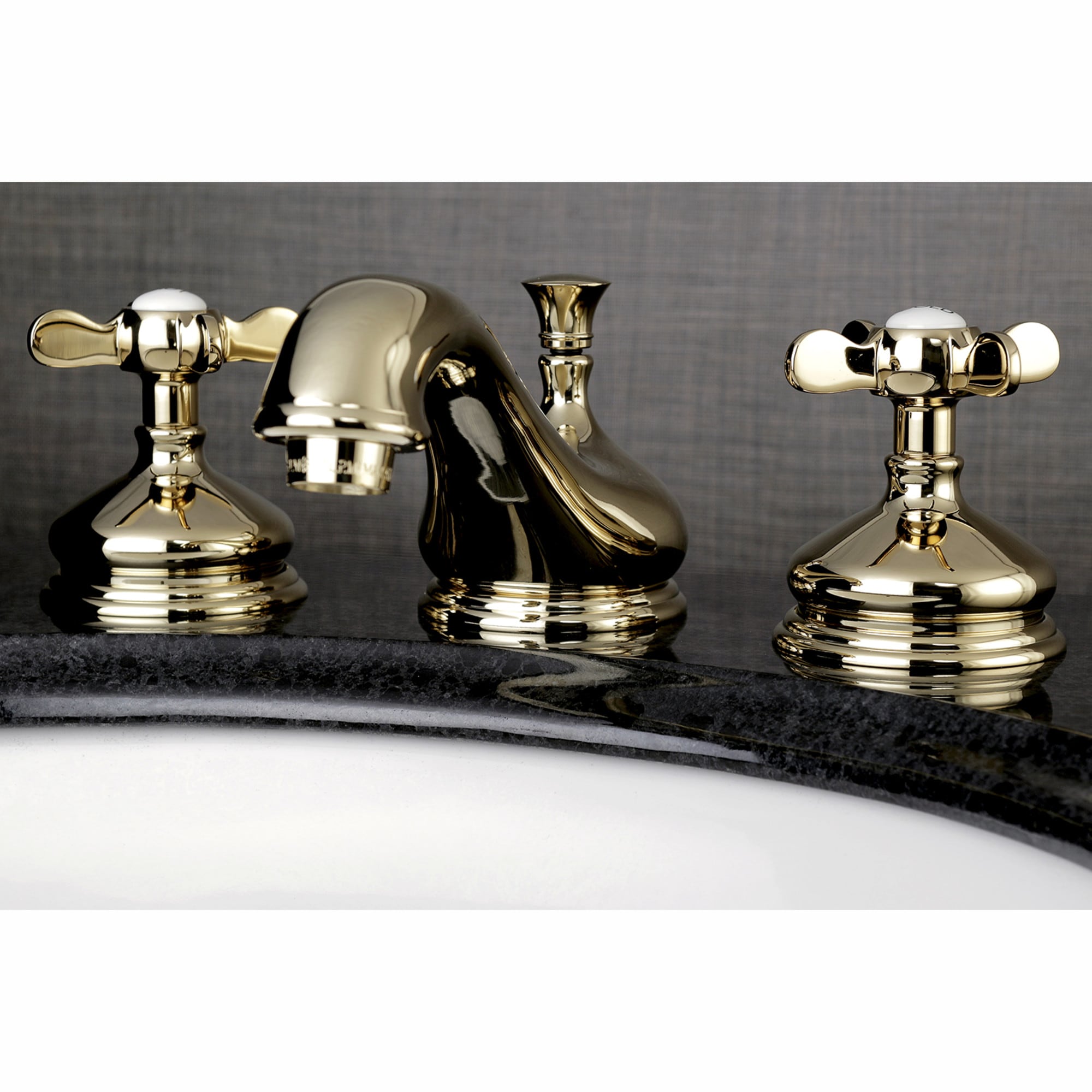 Kingston Brass WLKS1162BEX Essex Polished brass Widespread 2-handle Low-arc Residential Handle Bathroom Sink Faucet with Drain