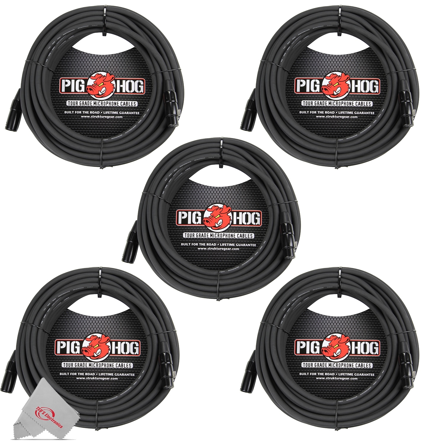 Pig Hog 8mm XLR Microphone Cable Male to Female 30 Ft Fully Balanced Premium Mic Cable 5 Units #PHM30-X5