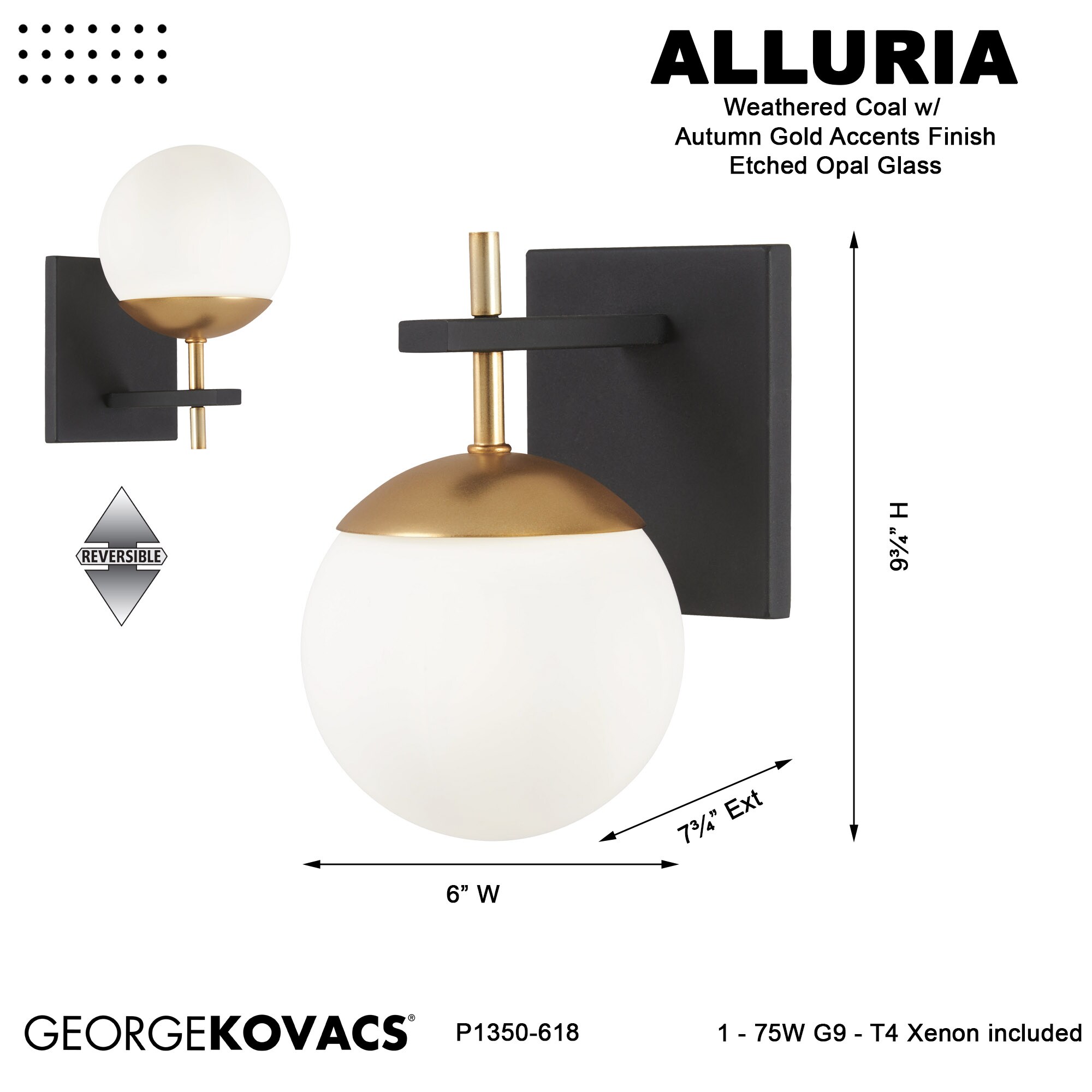 Alluria Etched Opal Glass Wall Sconce in Weathered Black and Autumn Gold