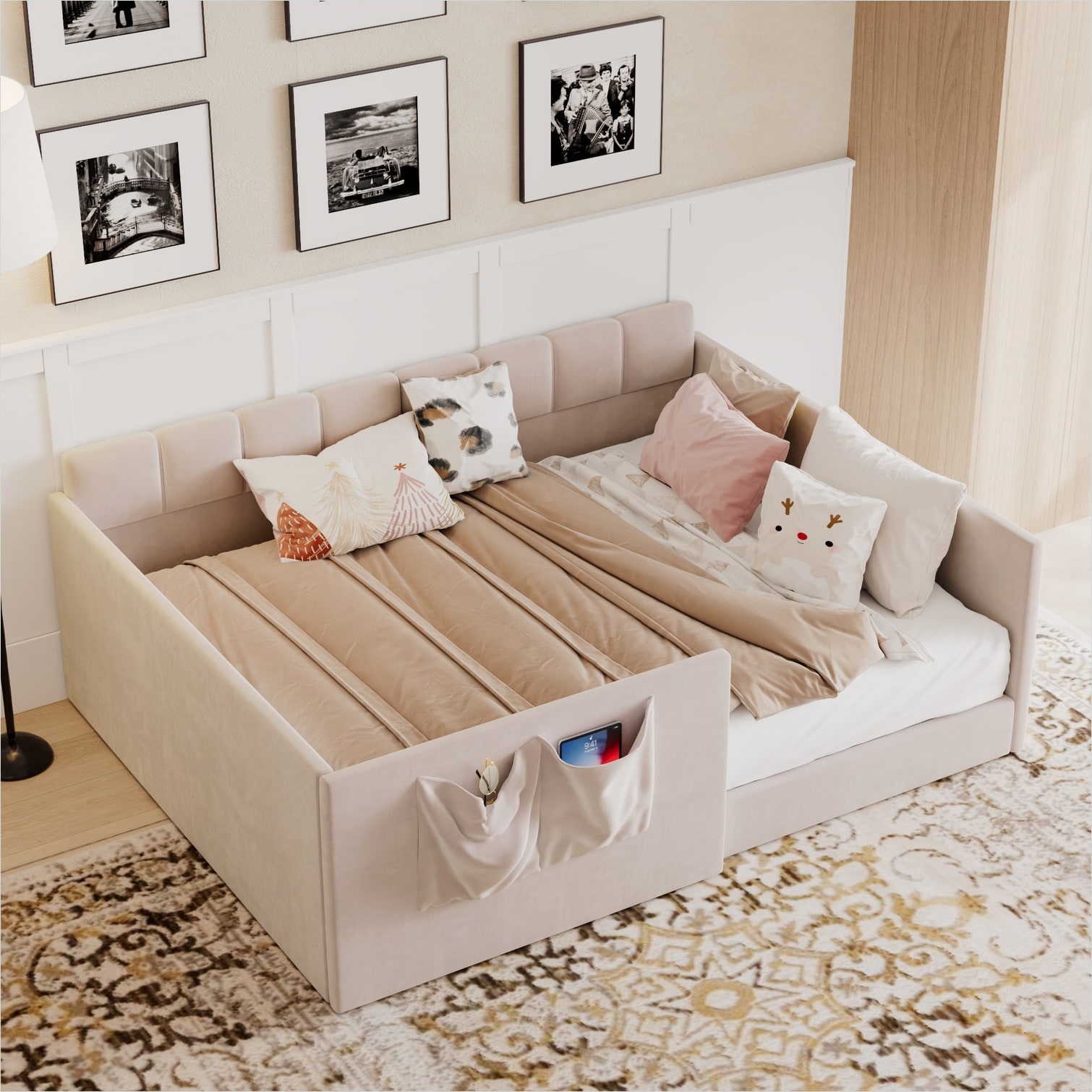 Naturefalls Velvet Daybed with High Side Panels and Side Storage Full ...