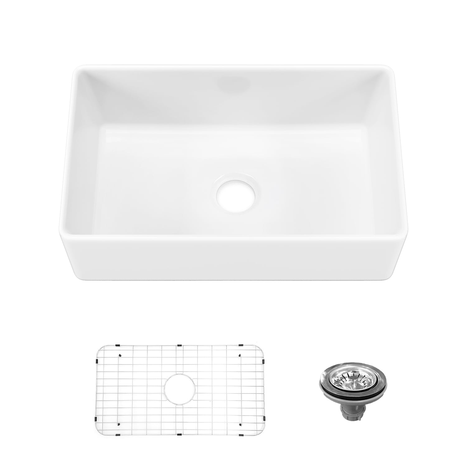 Sinber F3018S-OLR Farmhouse apron front 30-Inches x 18-Inches Fireclay Single bowl Workstation Kitchen Sink with Drainboard