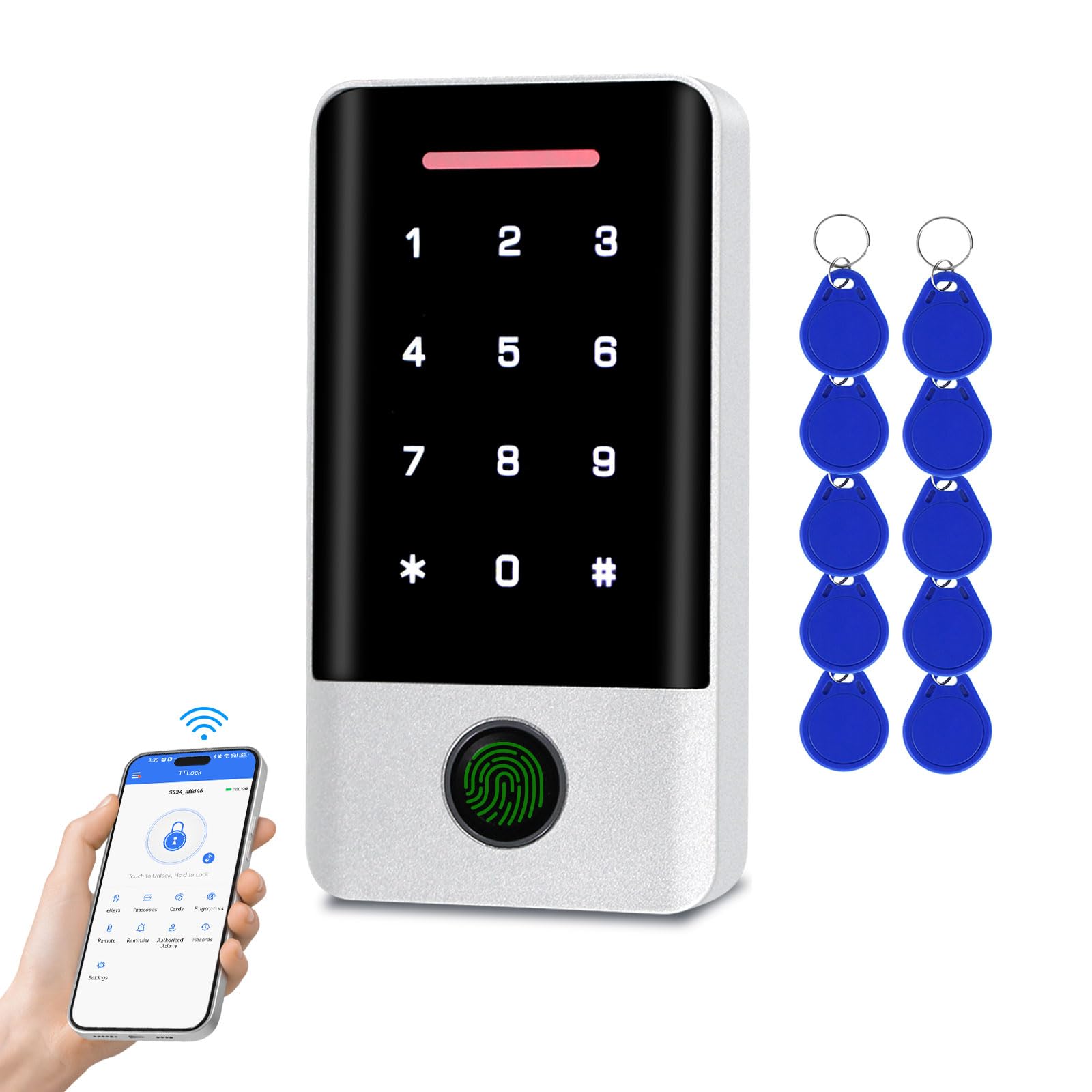 CYIKE  Wireless Bluetooth TTLock APP Access Control System Fingerprint Password IC Card Metal Stand Alone Door Entry Keypad with Backlight