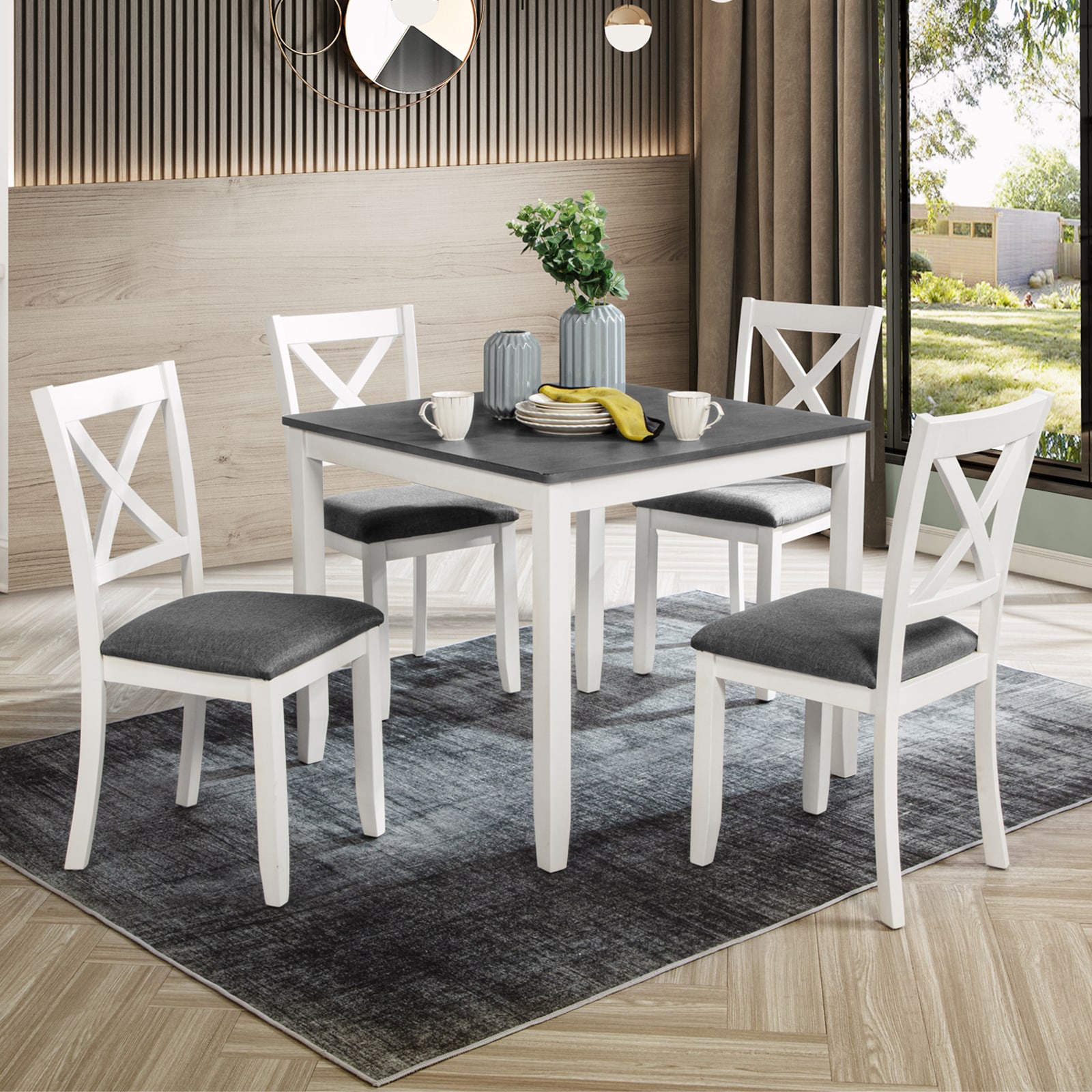 Dimakai Grey and White Two Tone 5 Piece Dining Table Set with 4 Chairs ...