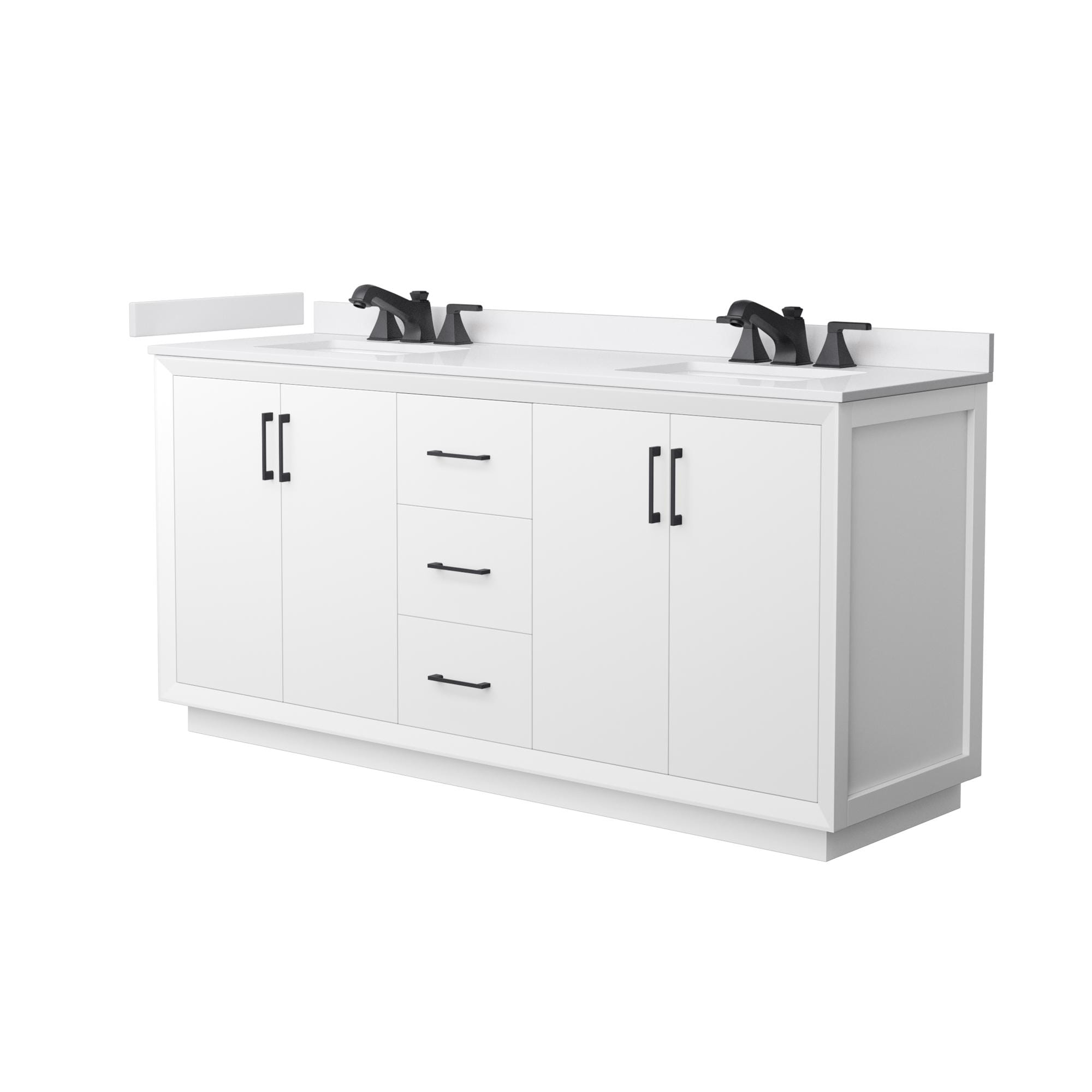 Wyndham Collection WCF414172DWBWCUS3MXX Strada 72-in White with Matte Black Trim Undermount Double Sink Bathroom Vanity with White Cultured Marble Cultured Marble Top