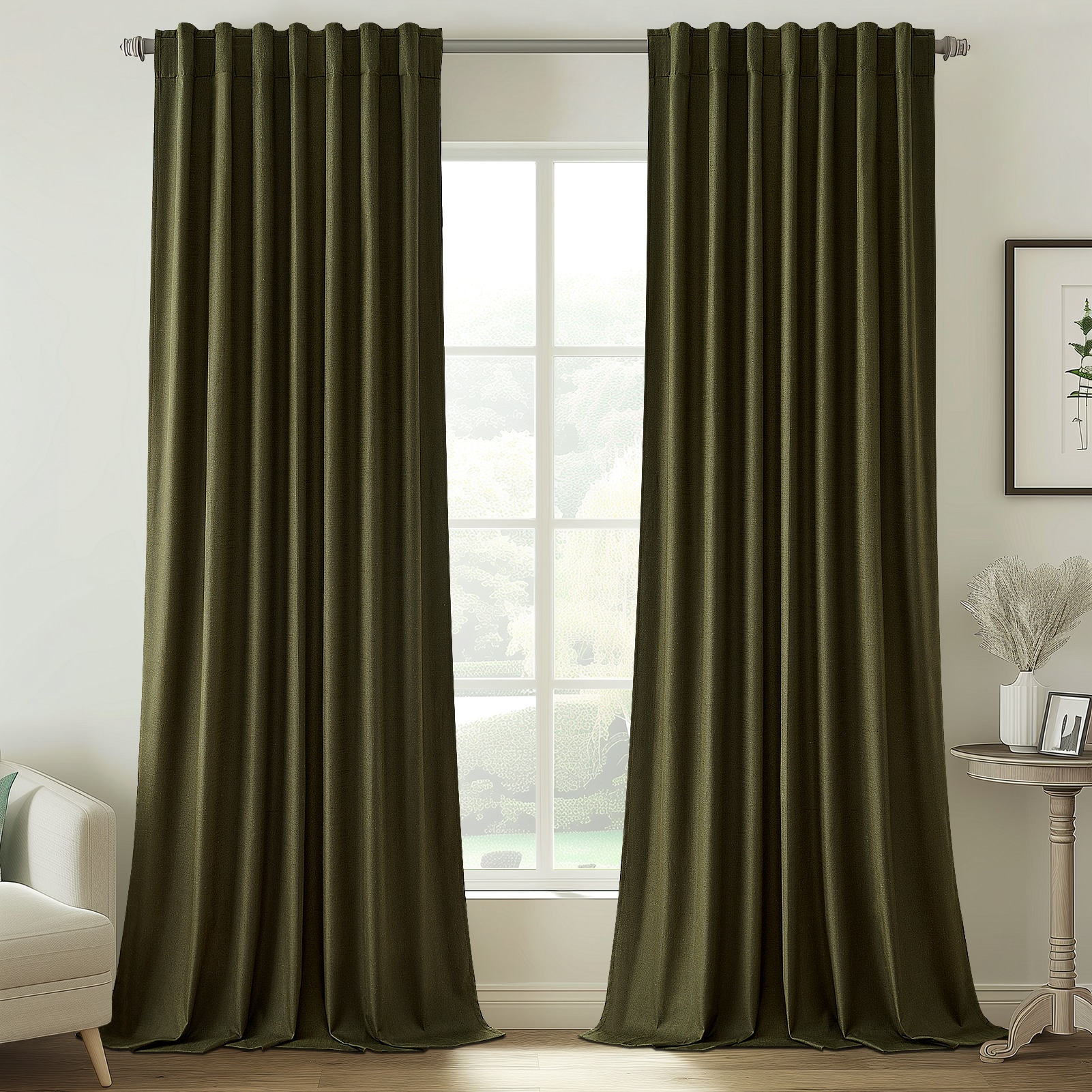 Topfinel Full Blackout Linen Back Tab/Rod Pocket Curtain Panel Pair