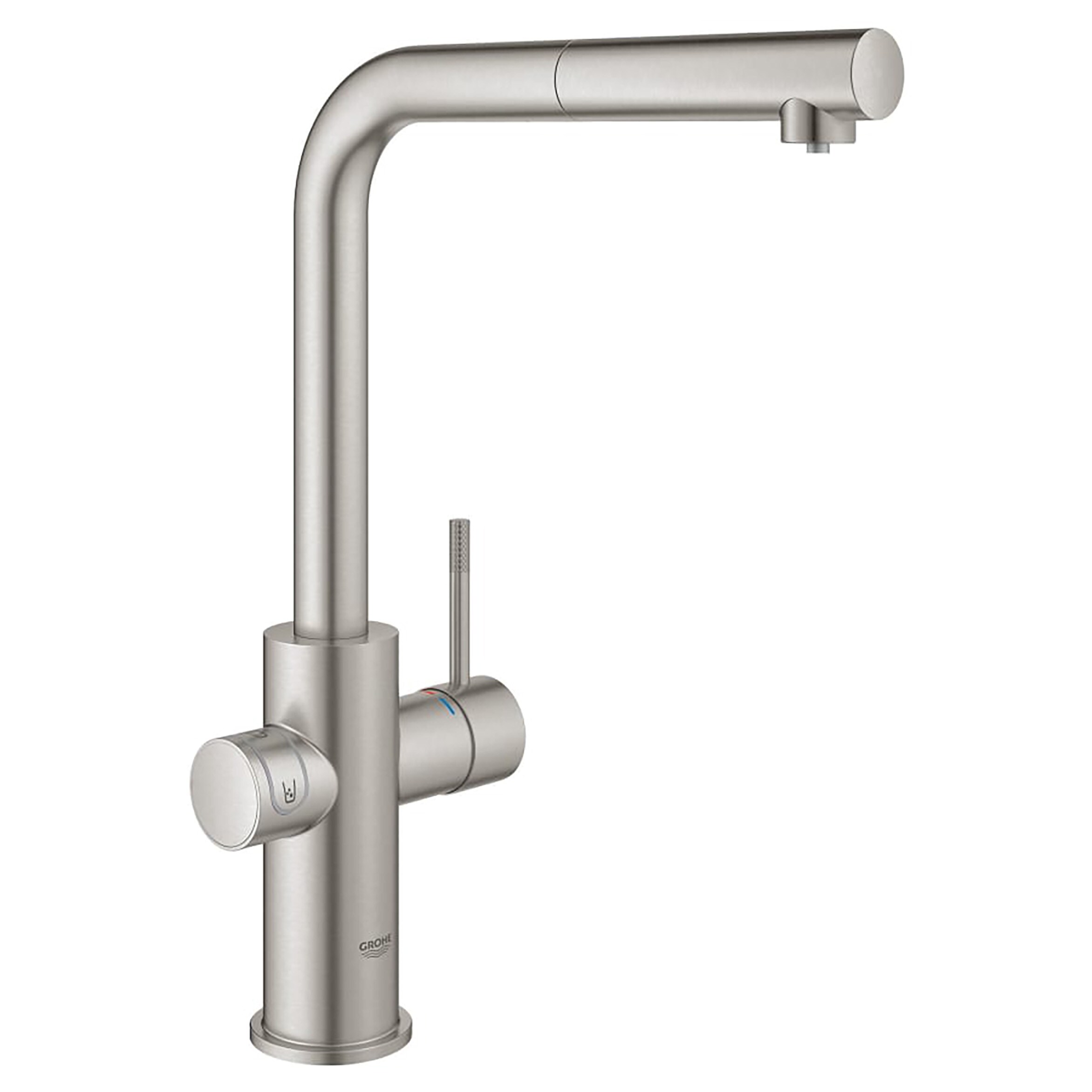 GROHE 31608DC2  Blue SuperSteel Single Handle Deck-mount Filtered Pull-out Kitchen Faucet