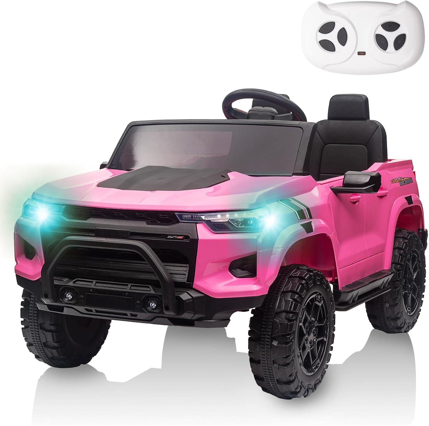 Qeetex AAAPTO0ZG0FH30 24V Kids Ride On Truck Car With Remote Control Two Seater Led Lights Mp3 Bluetooth Spring Suspension And Usb Port Pink