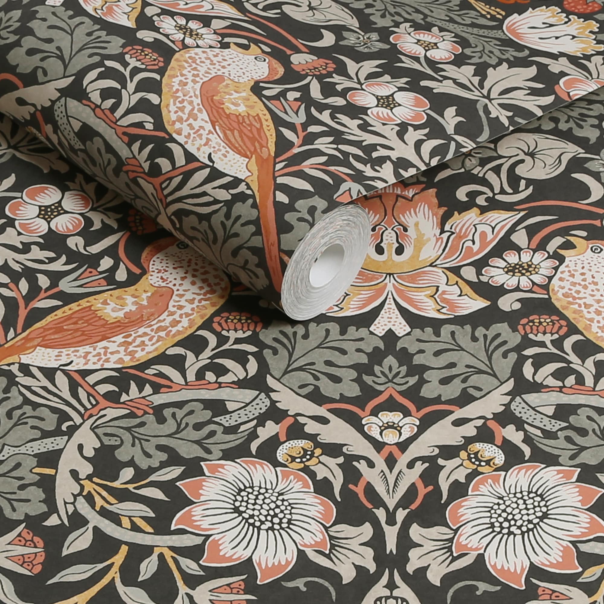 William Morris Charcoal Floral Vinyl Wallpaper Double Roll