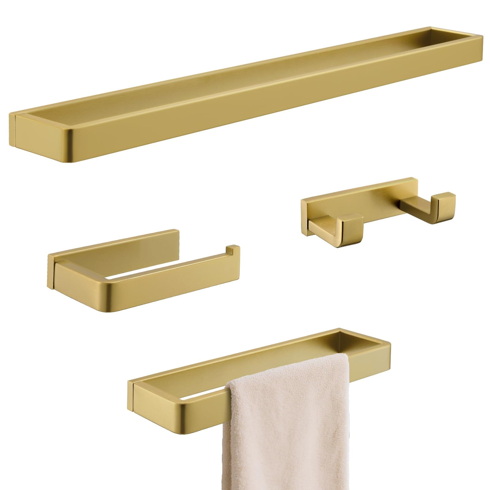 TNSO - Brushed Gold 4 Piece Matte Black Bathroom Hardware Accessories Set Stainless Steel Wall Mo...