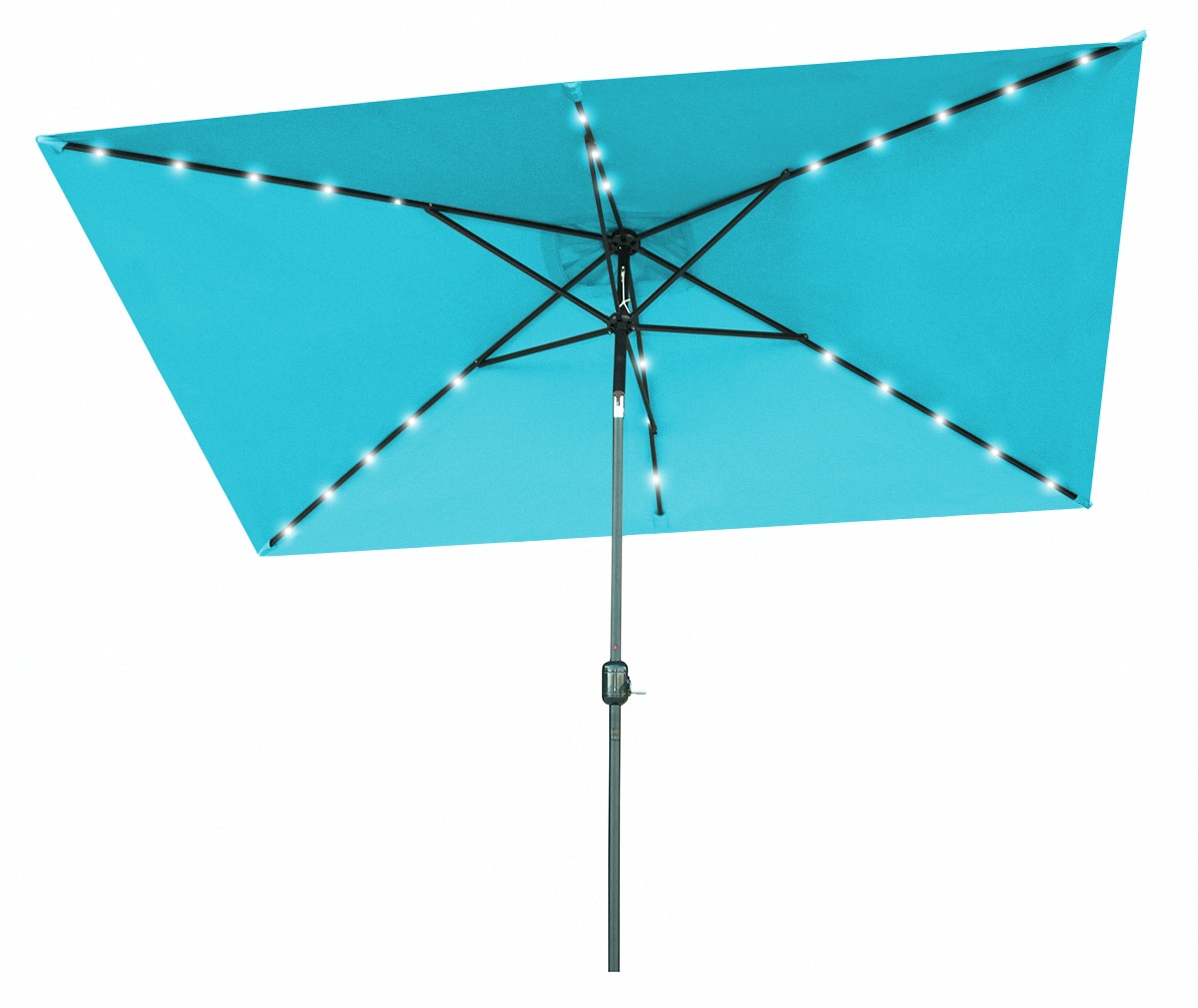 Trademark Innovations UMBLED-RECT-PCK 10-ft Steel Blue Push-button Tilt Market Patio Umbrella with Lights