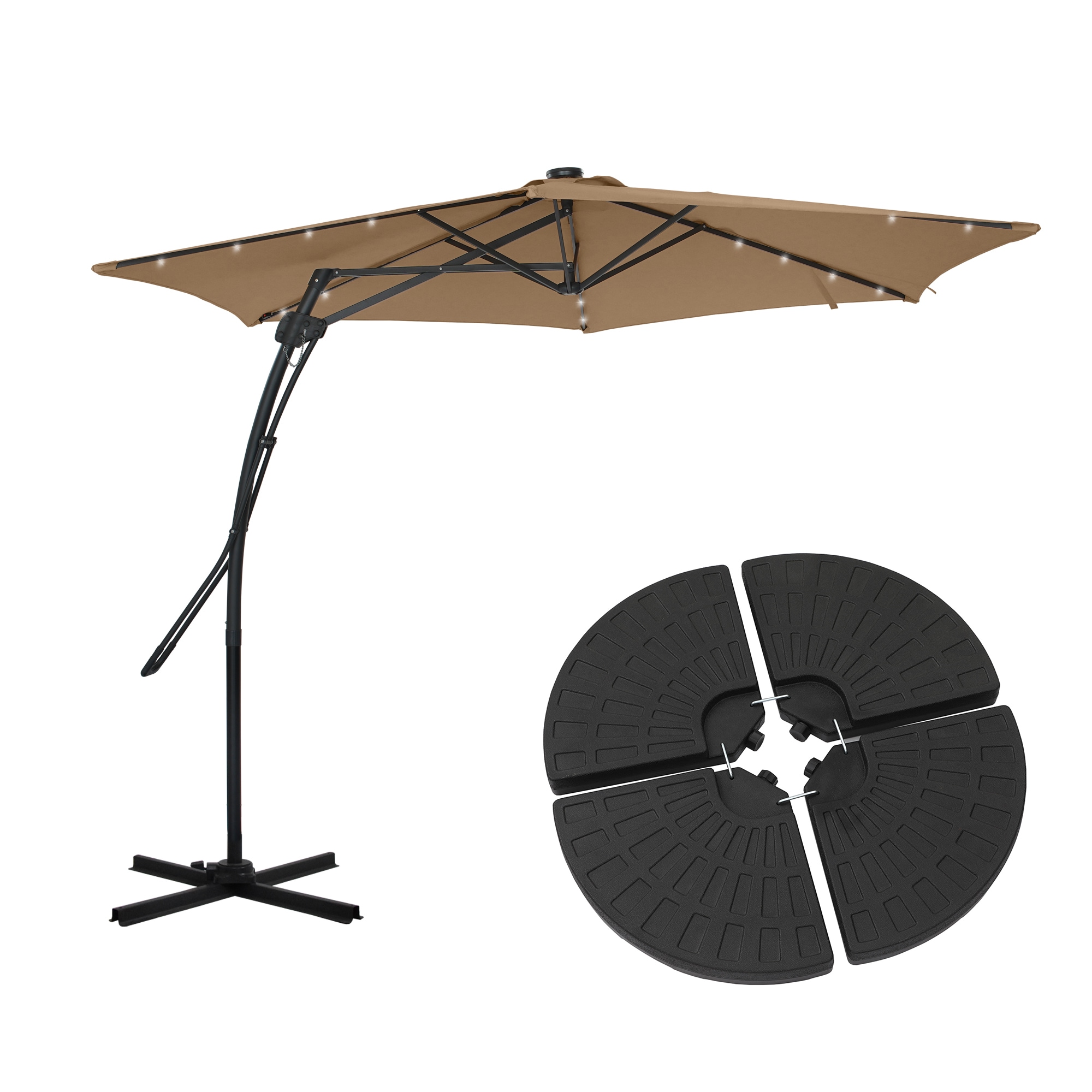 Dimakai DK-0104YG775 10-ft Steel Red No-tilt Offset Patio Umbrella with Lights with Base