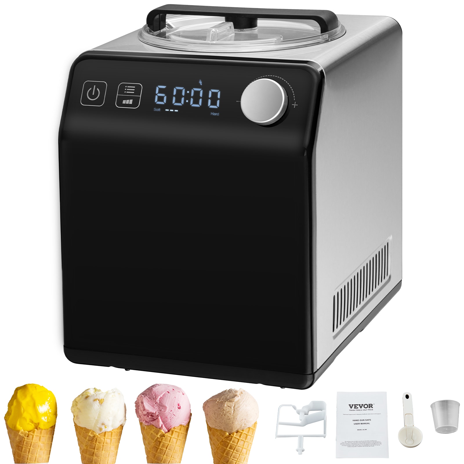 VEVOR KZJT375MM110VW4FEV1 2-Quart Electric Ice Cream Maker (Makes: Gelato, Sorbet, Frozen Yogurt, Soft-Serve Ice Cream)