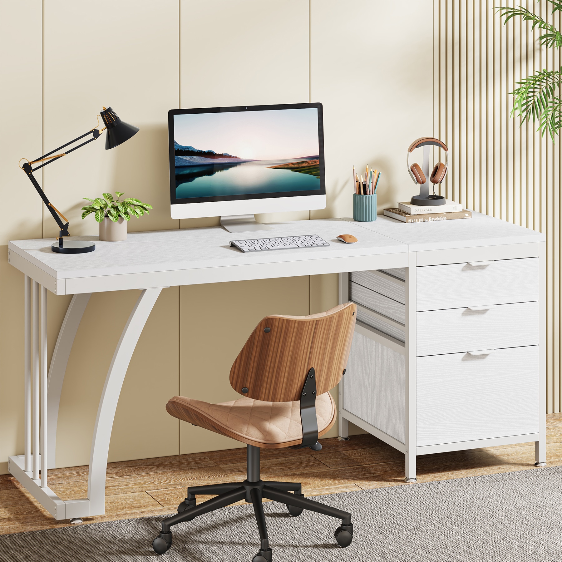 Fnova LWTJ-JW0731 Office Conference Table White 1 -Person Conference table ( 59-in W x 29.5-in H )