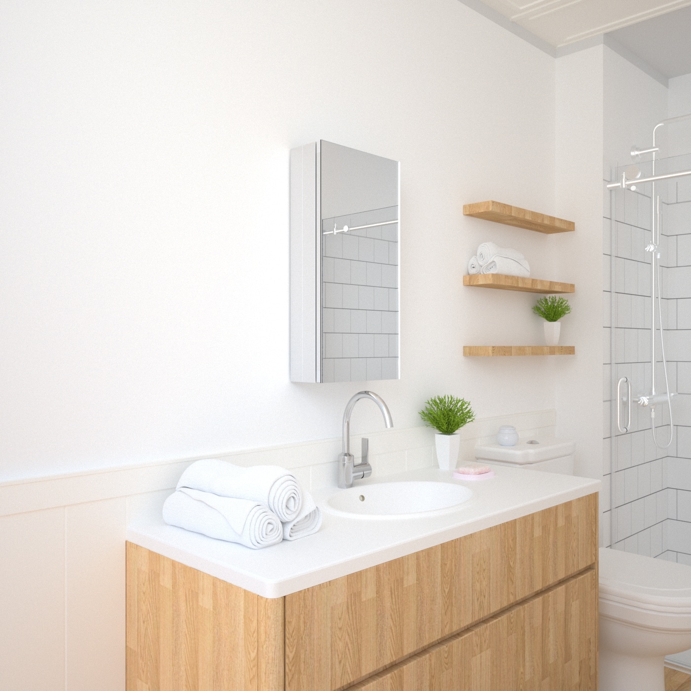 Bathroom Medicine Cabinet with Mirror, Wall Mounted Hanging Storage  Organizer wi