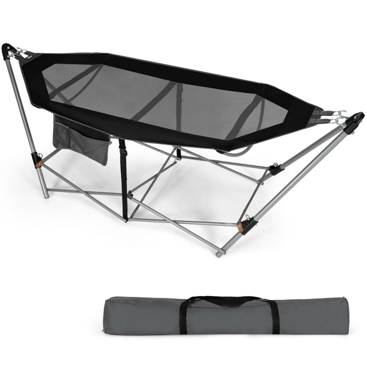 WELLFOR DOJN3190BK Black Fabric Hammock with Stand