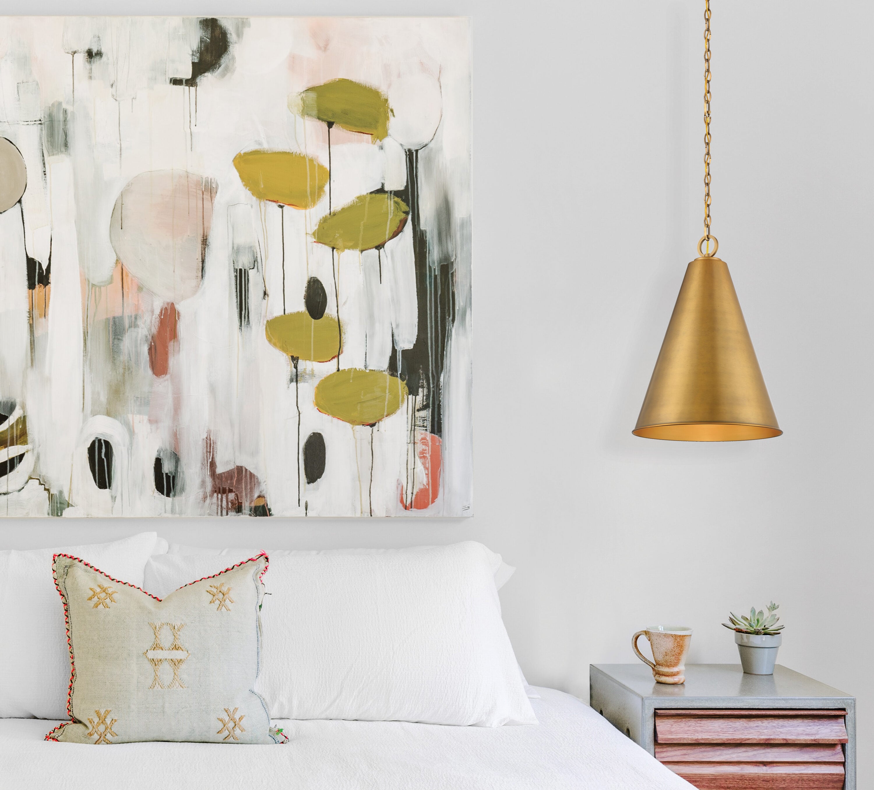 Contemporary Matte Black and Brass 1-Light Pendant