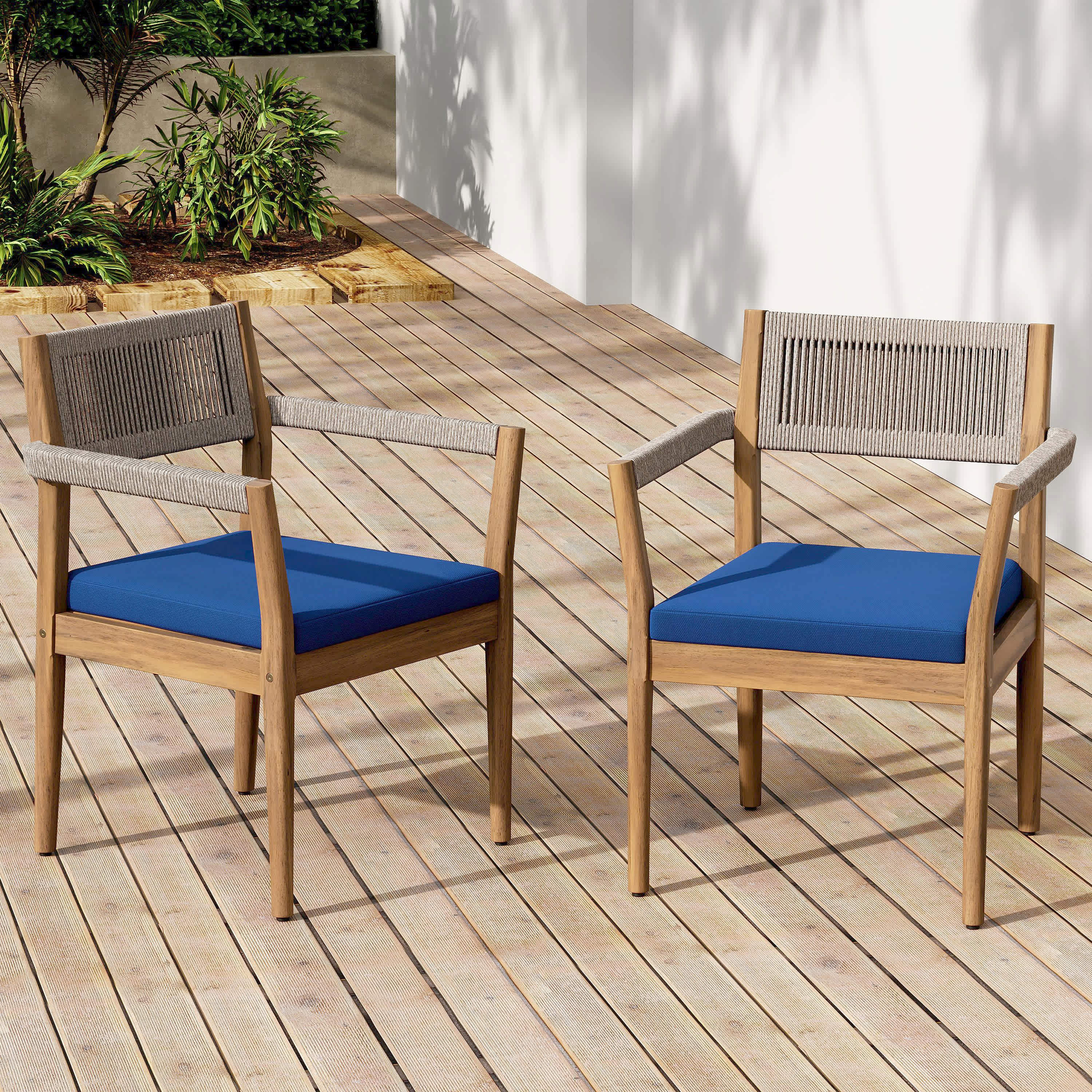 Vynxaria Set of 2 Acacia Wood Outdoor Dining Chairs Teak Look with ...