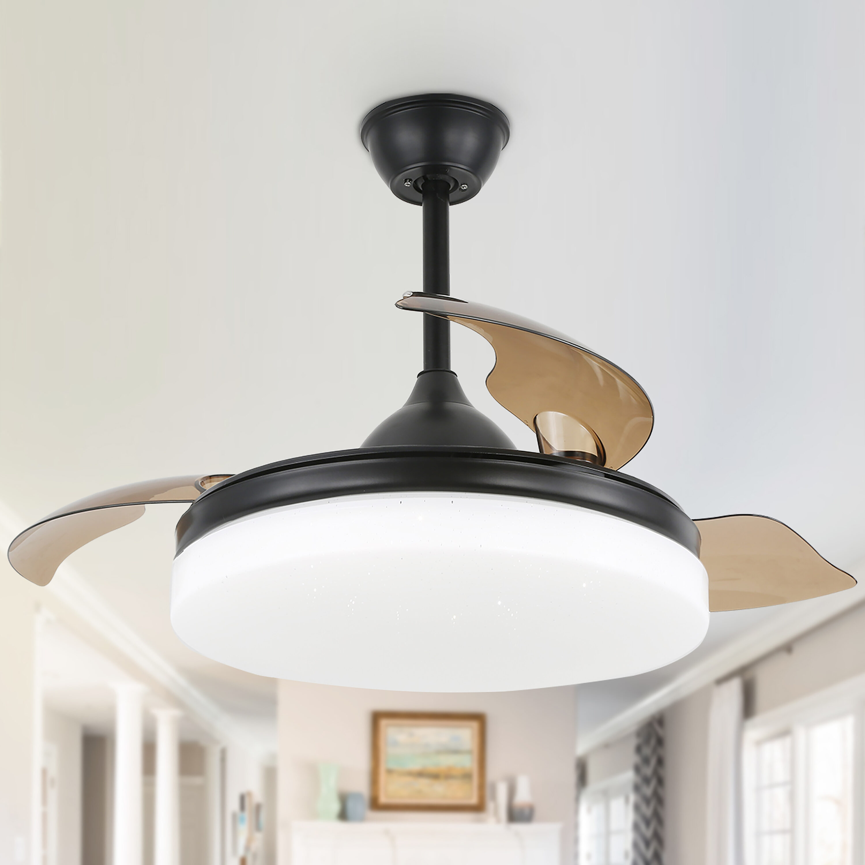 Cusp Barn DC4263-B DC4263 42-in Color-Changing Black with Ceiling Fan With Light - Remote Included ( 3 -Blade )