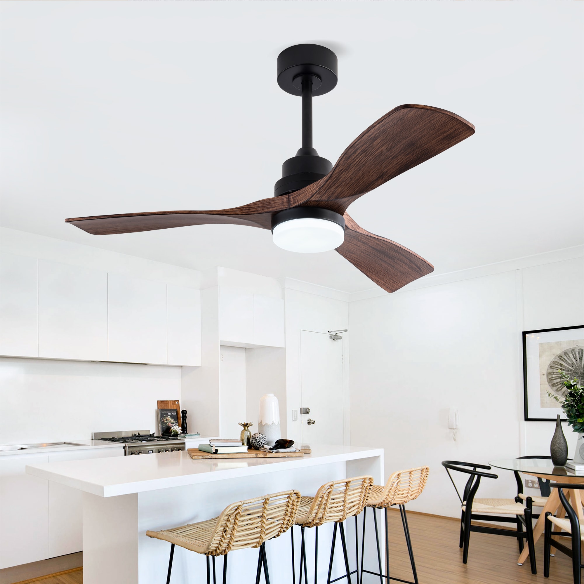 BABOOM BOM-191021-OR 42 Inch Black Modern Ceiling Fan Noiseless with Light 42-in Color-Changing Integrated LED Brown with ABS Blades Ceiling Fan With Light 3 -Blade )