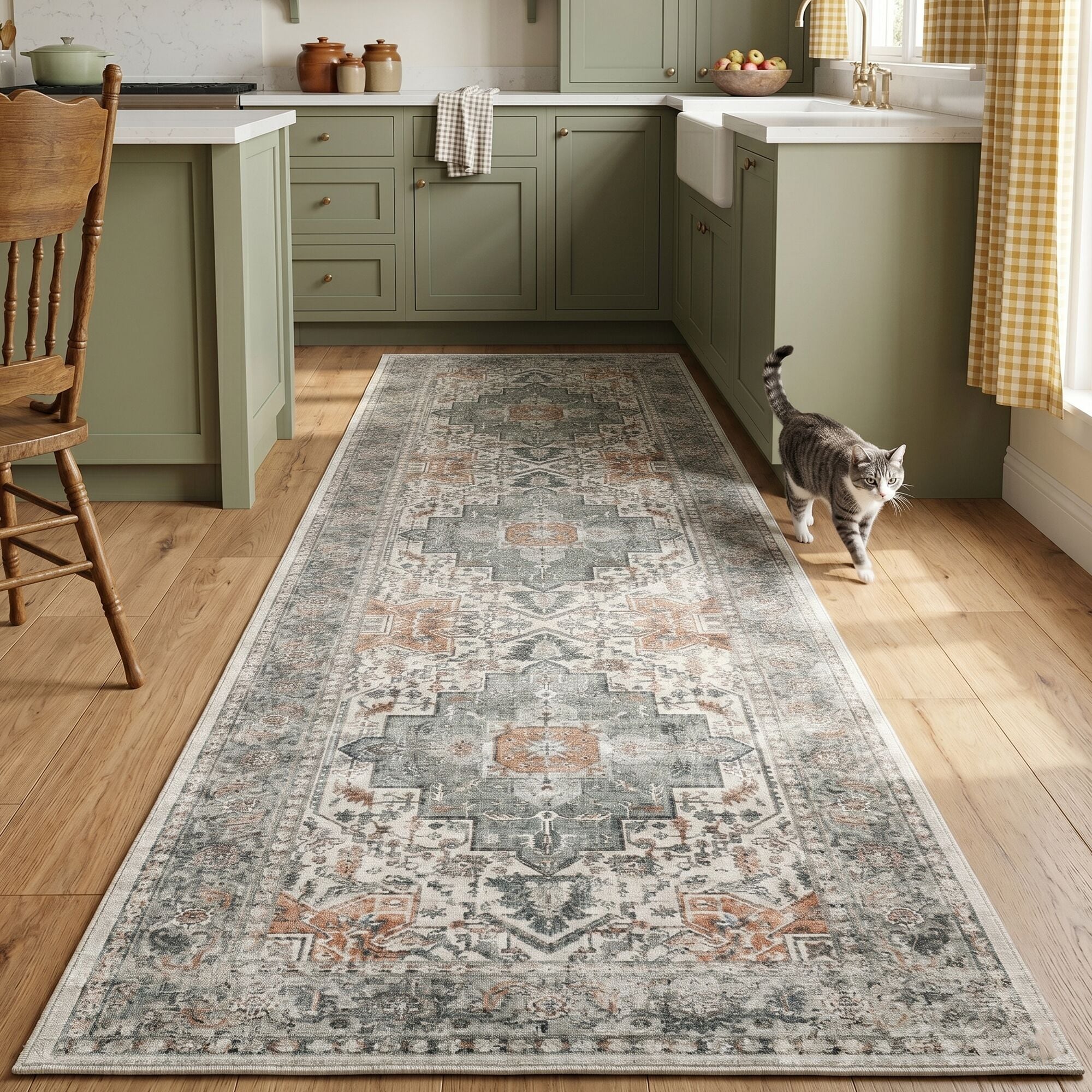 BrooveWave Beige Persian 2-ft 7-in x 10-ft Washable Non-Slip Low-Pile Soft Indoor Runner Rug Kid and Pet Friendly for Hallway Entryway Kitchen and Bedroom