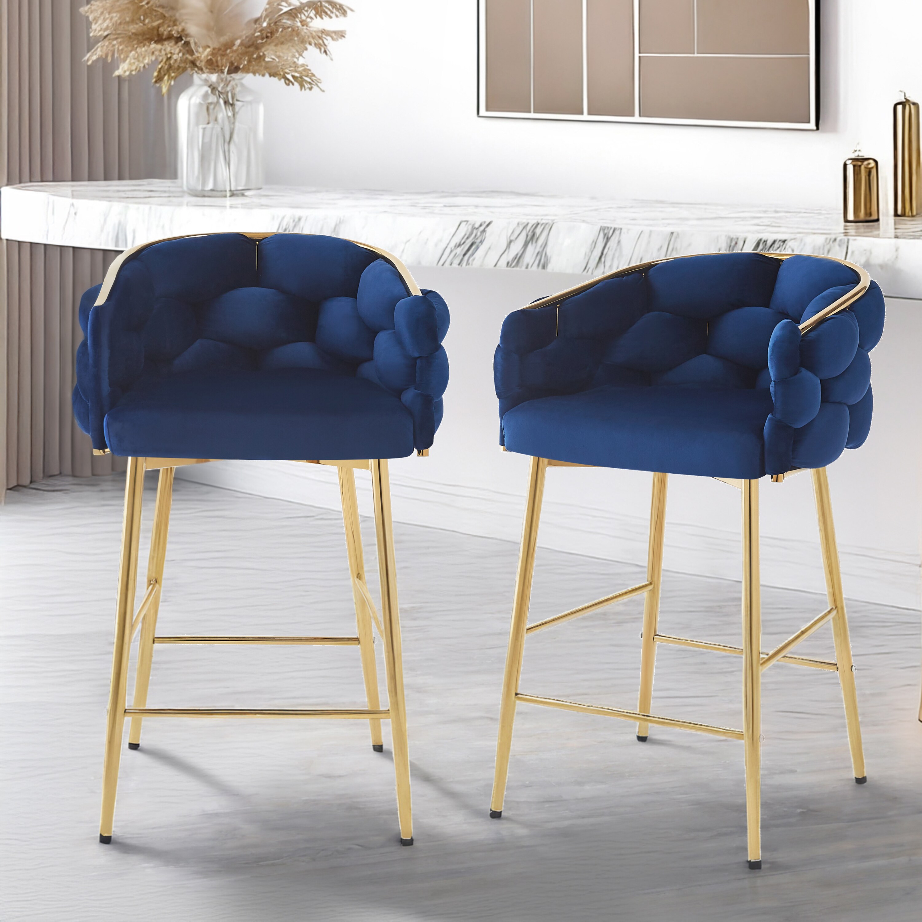 ModernLuxe L3P-N780P199861B 28inch Modern Counter Stools Set of 2Dark blue Counter Stools with iron FrameSoft back and cushionFootrestsuitable for KitchenBedroomDining Room.