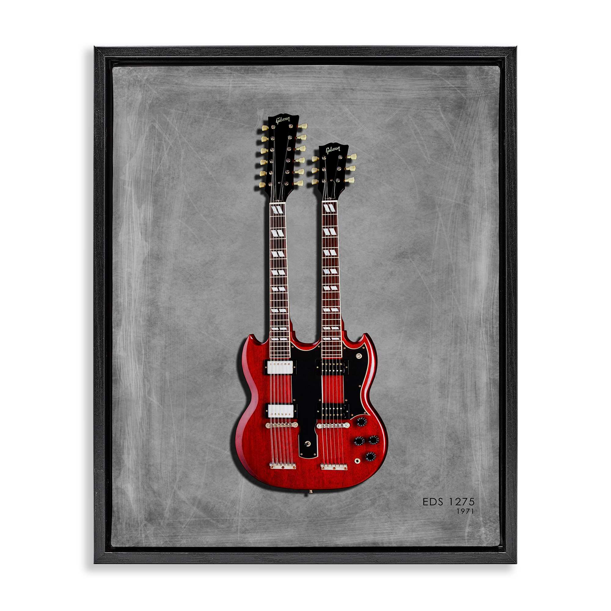 Stupell Industries BS-528-FFB-24X30 Red Double Neck Guitar Black Framed Floater Canvas Wall Art By Mark Rogan 25 x 31