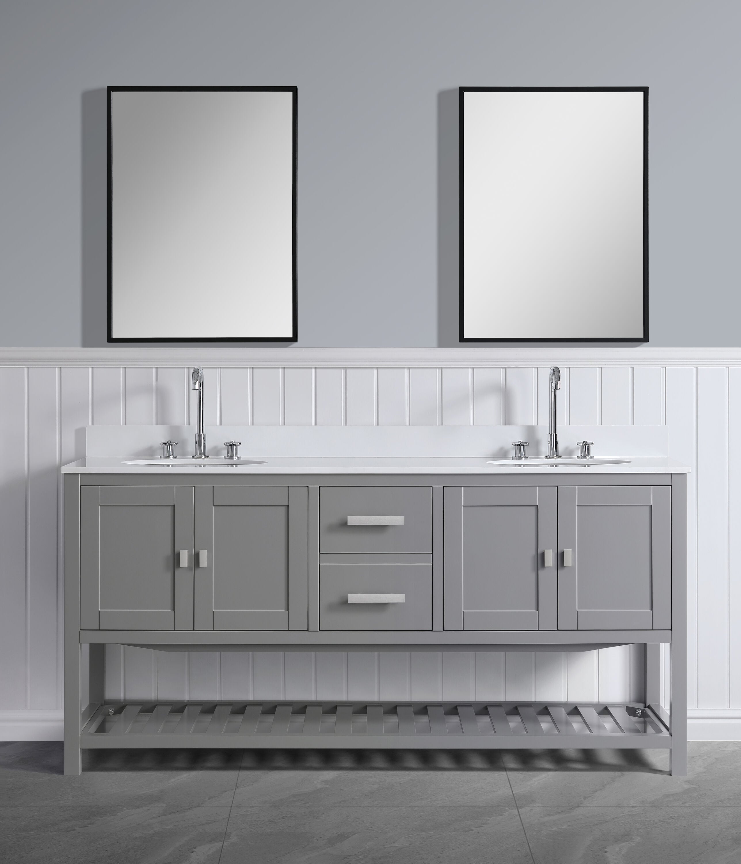 Design Element DEC055-72-GY-CB Monaco 72-in Grey Bathroom Vanity Base Cabinet without Top