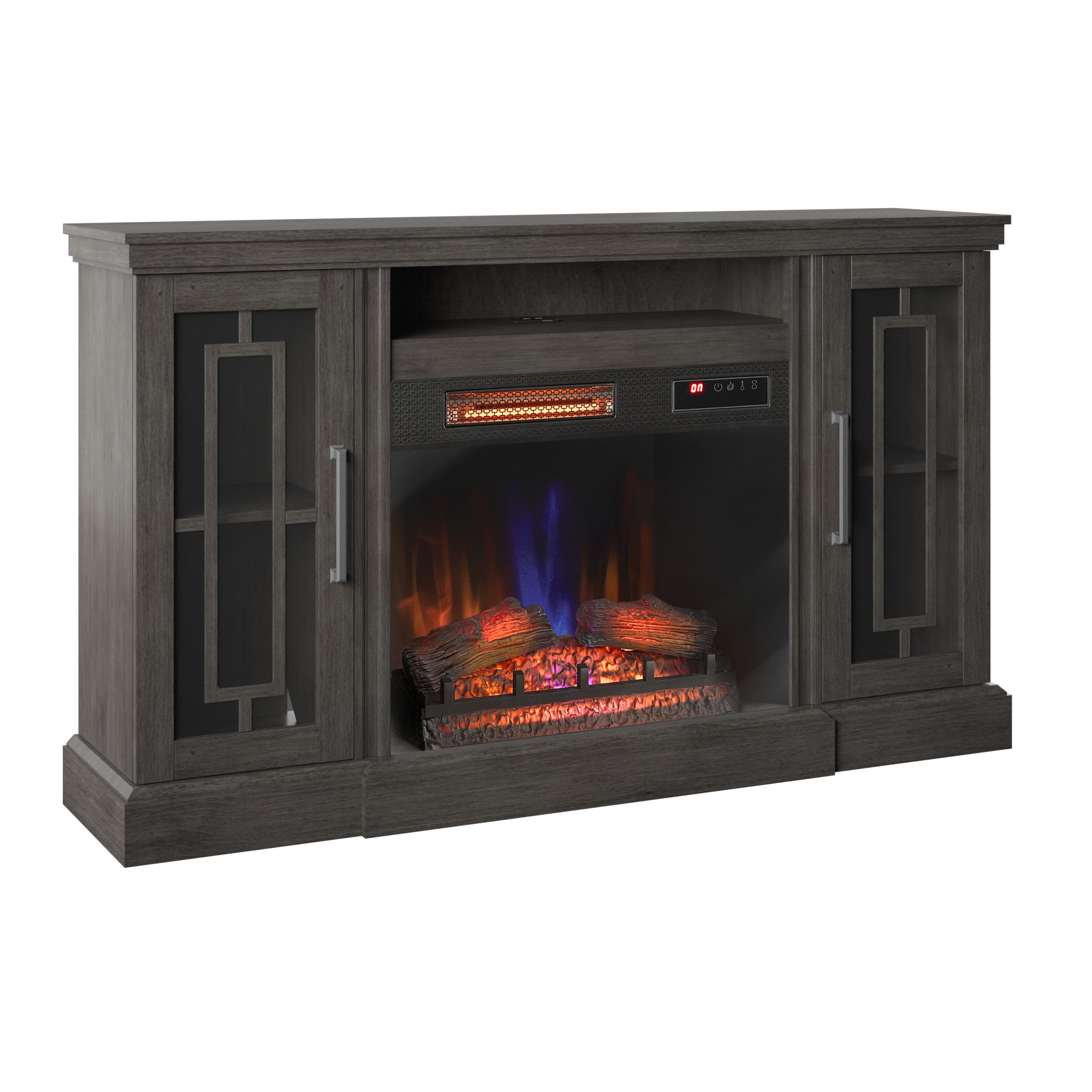 62-in W Weathered Gray TV Stand with Infrared Quartz Electric Fireplace | - allen + roth 150182