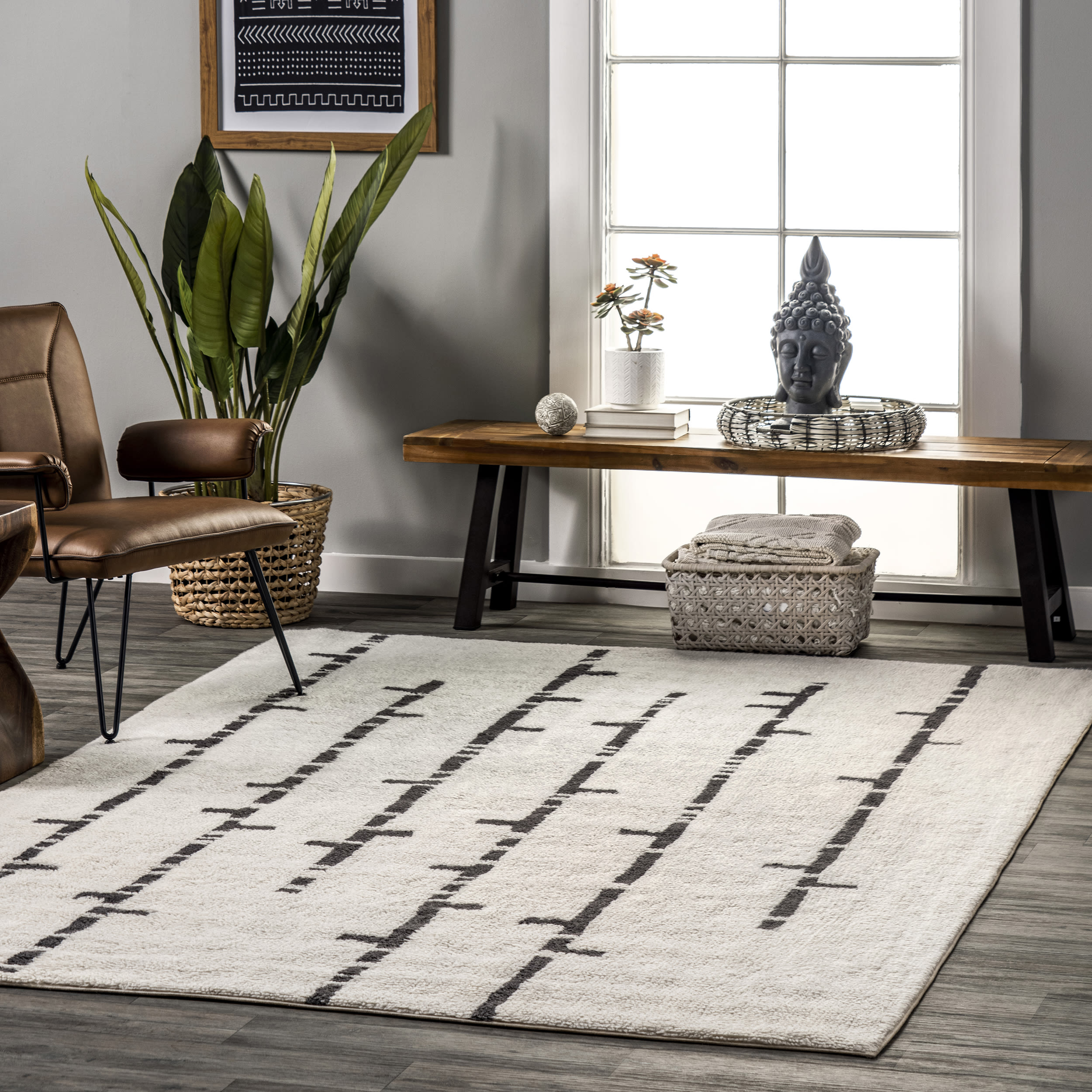 nuLOOM MTBE10A-508 Avril 5 x 8 (ft) Tufted Wool Ivory Rectangular Indoor Stripe Machine washable Area rug