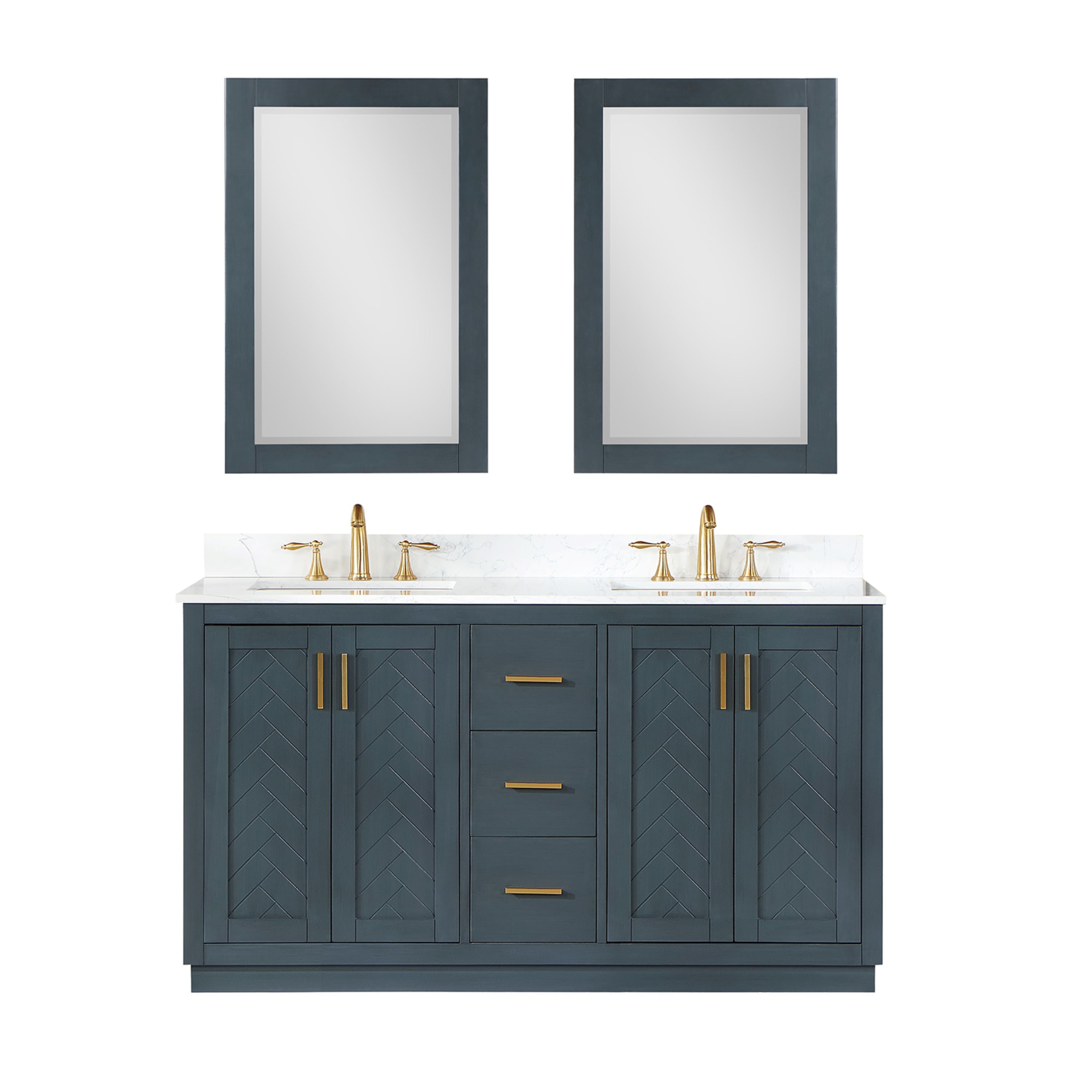 Altair 543060-CB-GW Gazsi 60-in Charcoal Blue Undermount Double sink Bathroom Vanity with Grain White Engineered marble Top (Mirror Included)