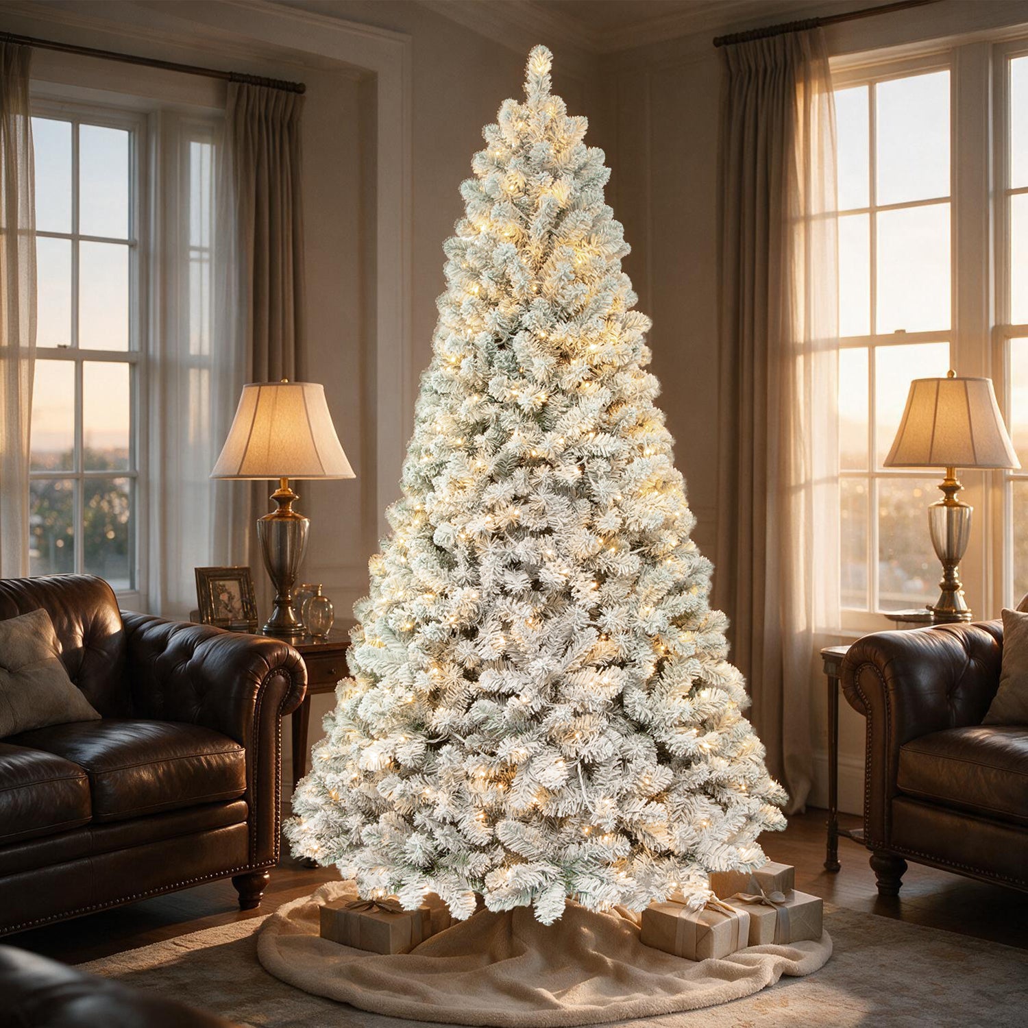 vivatrees 6ft Prelit Artificial Christmas Trees Snow Flocked with Warm White LED Lights