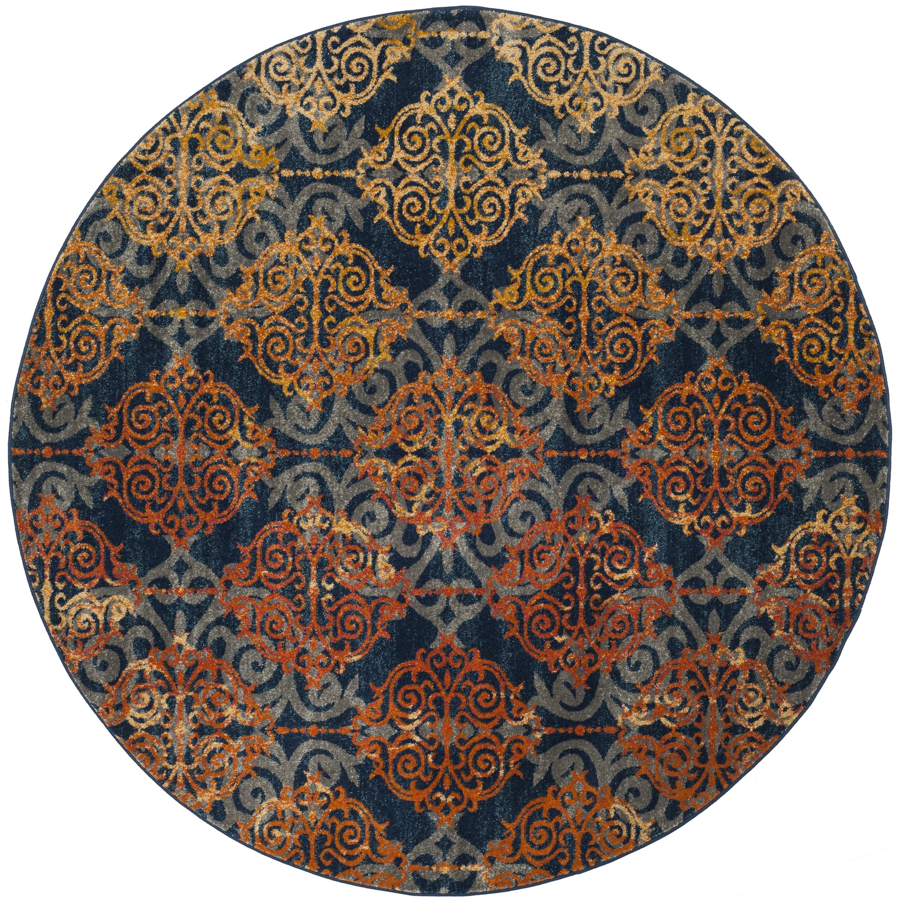Safavieh EVK230S-7R Evoke Rigby 7 x 7 (ft) Loomed Synthetic Blue/Orange Round Indoor Abstract Bohemian/Eclectic Area rug