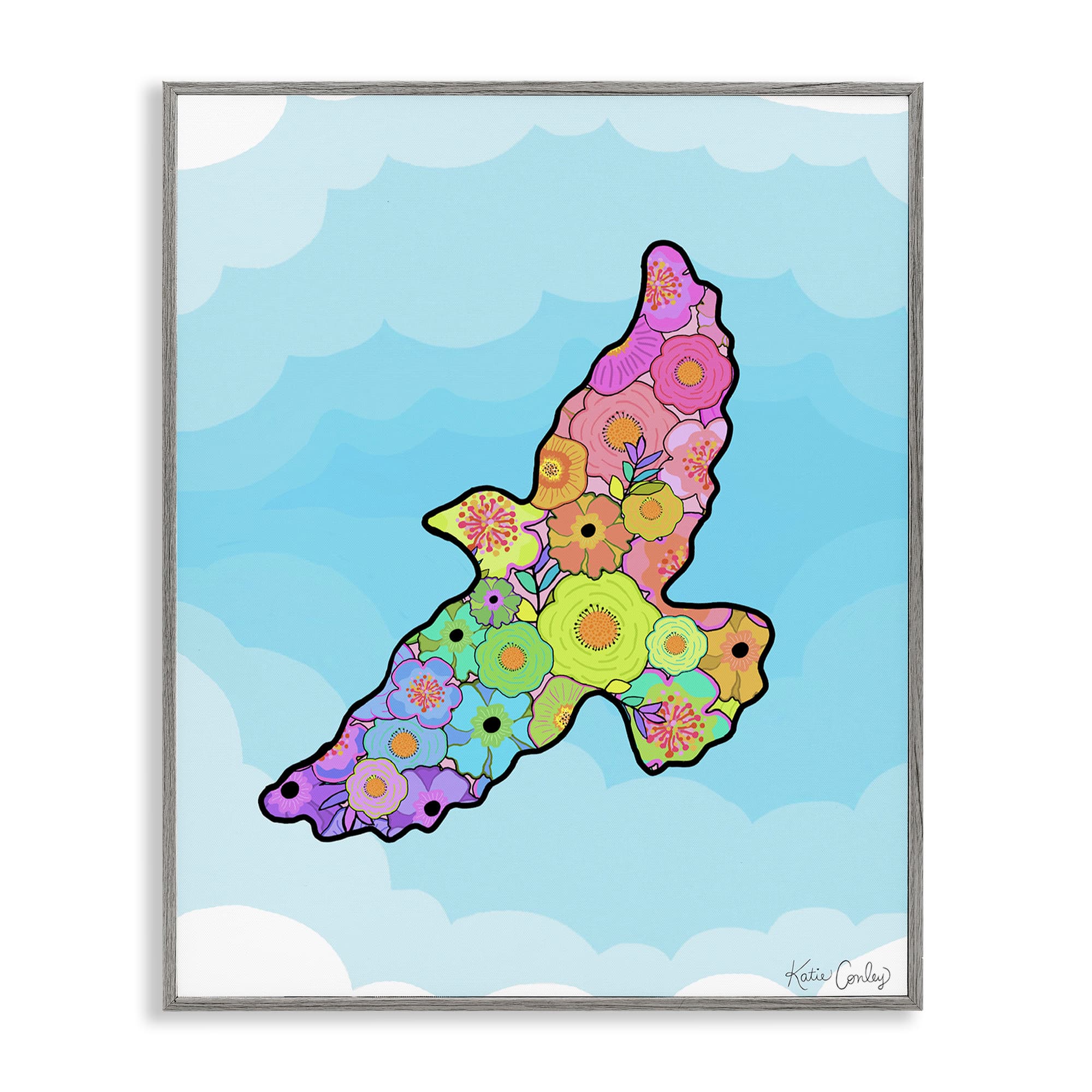 Stupell Industries BS-765-GFF-11X14 Bright Floral Bird Outline Gray Framed Giclee Art By Katie Conley 11 x 14