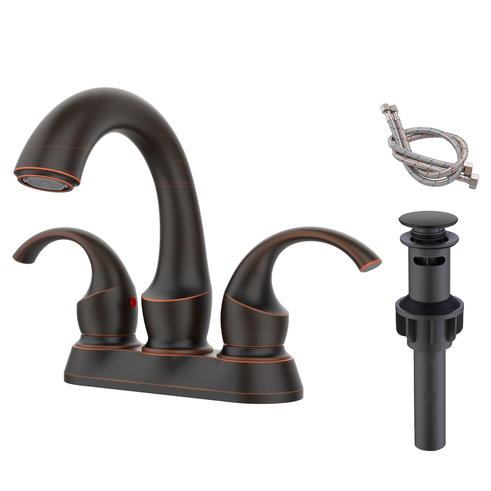 Tinyhomie - Bathroom Faucet 2 Handle Oil Rubbed Bronze with Aerator Swan Style 4 Inch Centerset V...