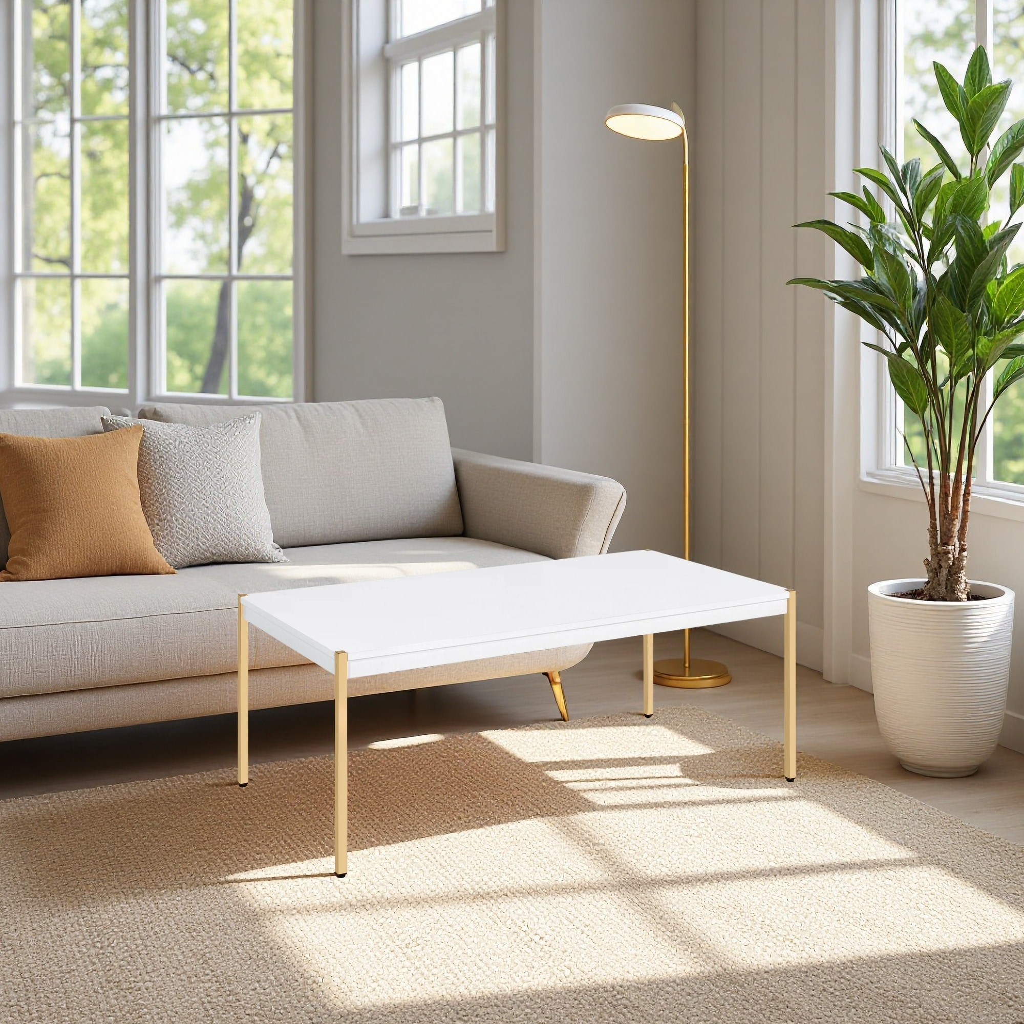 zwyo hosimu - 48.5-in W Rectangular White and Gold Coffee Table with Metal Legs