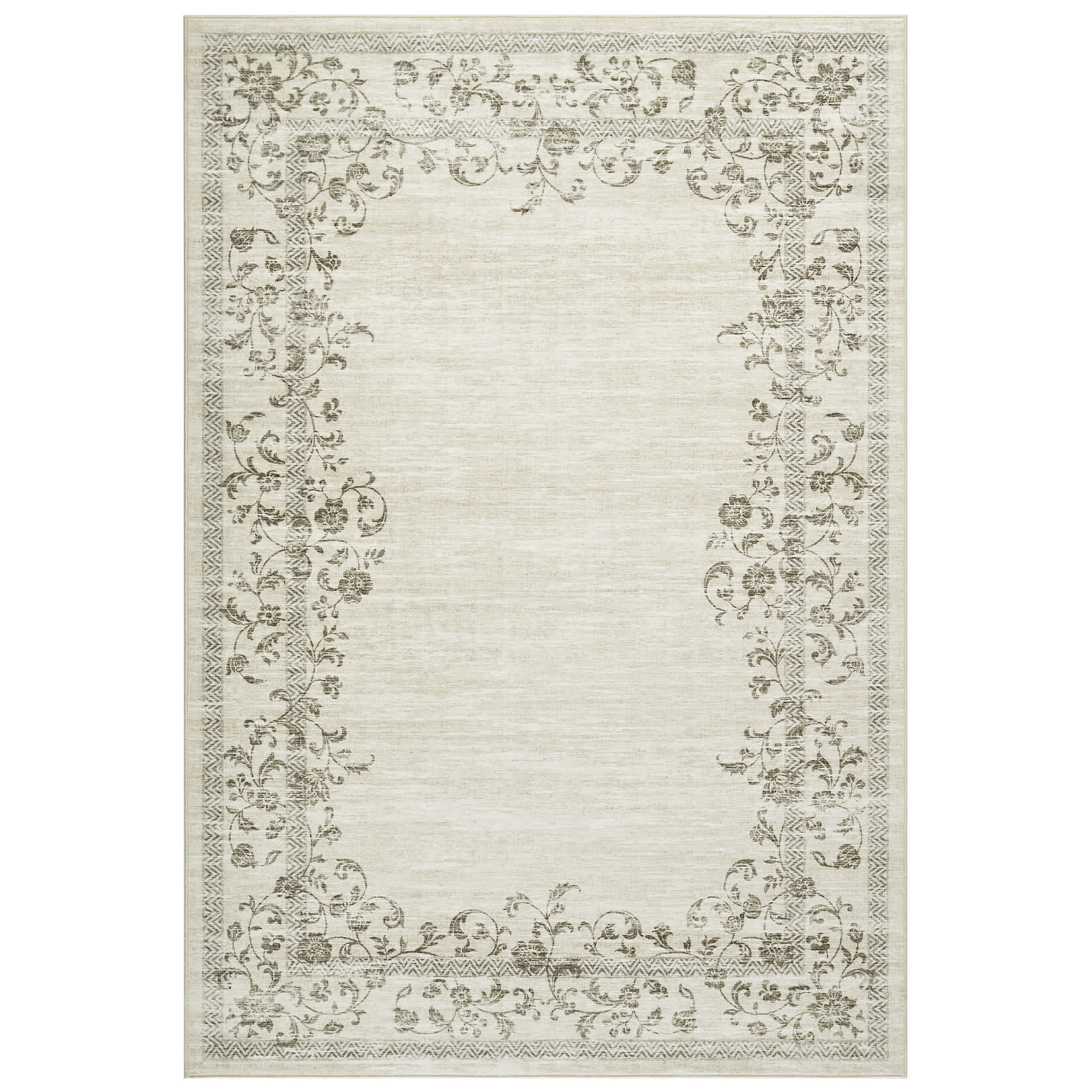 Qeetex LSN-PHK-33MCD9NX 8 x 10 ft Polyester Cashmere Imitation Beige Rectangular Hallway Bathroom Entryway Kitchen Office Foldable Flower Printed Modern Washable Area Rug