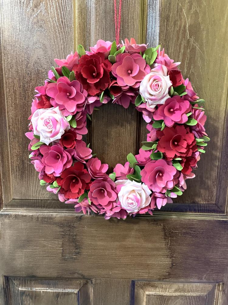 Worth Imports 15 Valentines Wood Curl Heart Dried Floral and Arificial Flowers Wreath, Pink