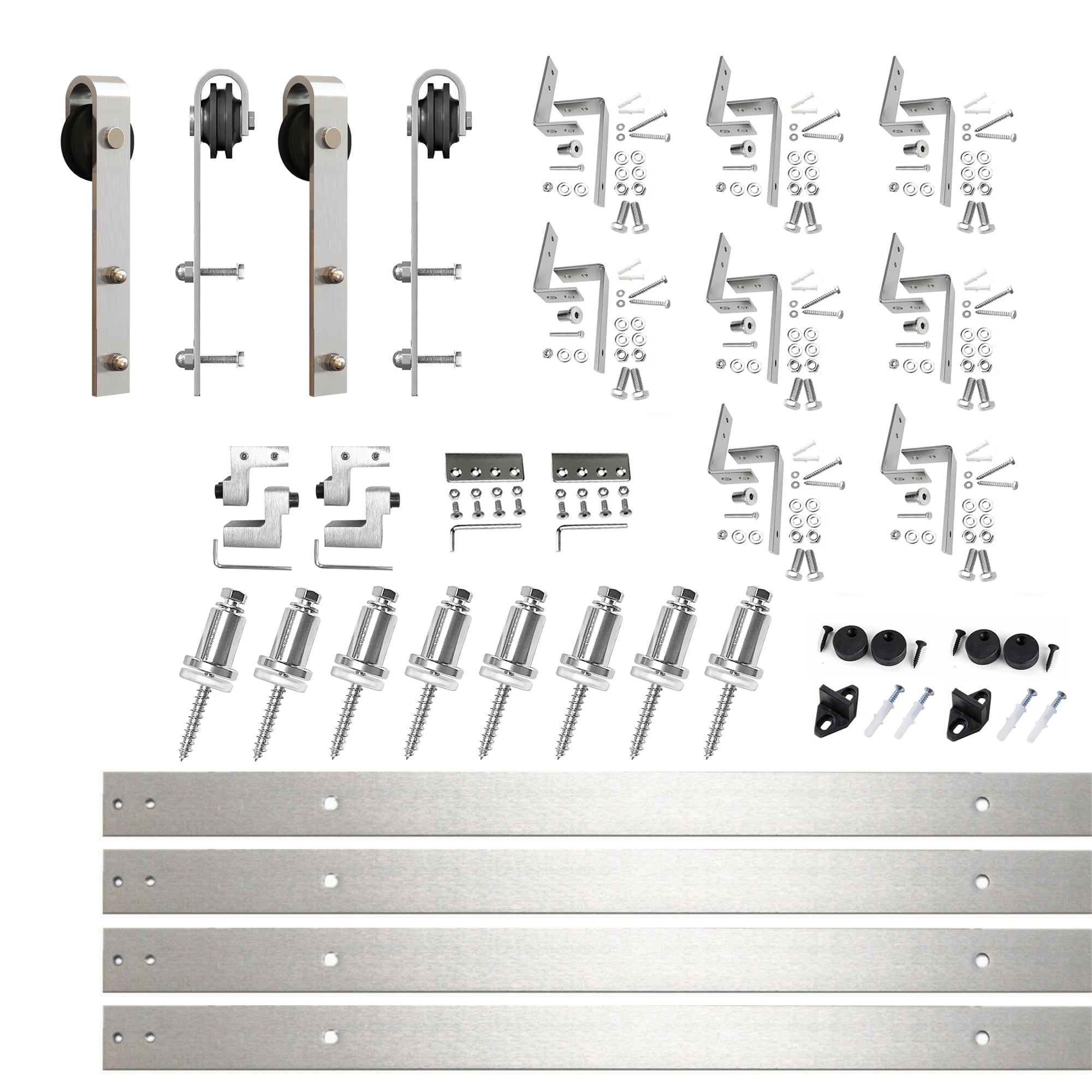 Brushed Nickel Double Track Bypass Sliding Barn Door Hardware Kit, 10ft