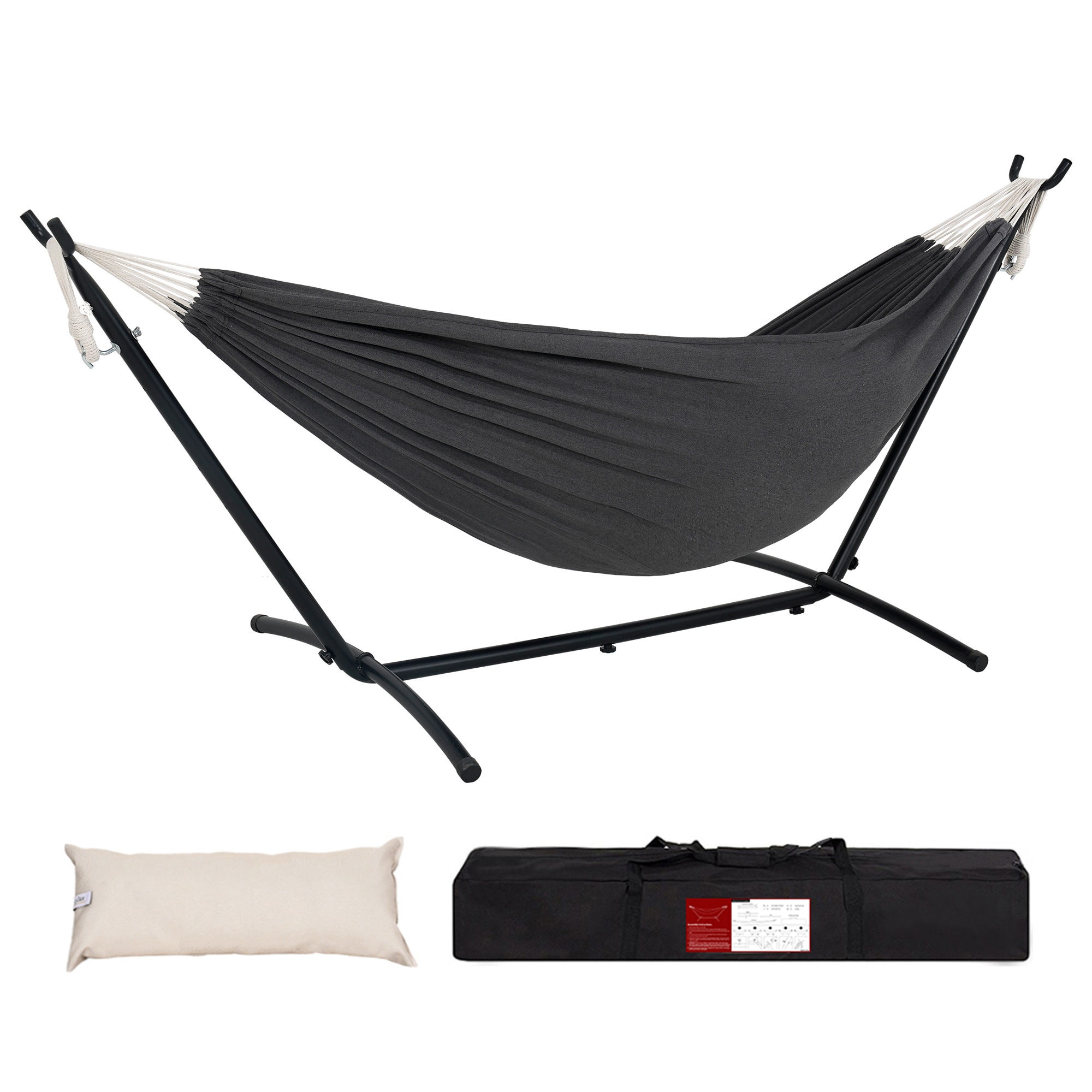 AURA OUTDOOR COMBY01DG Hammock with Steel Stand Dark Gray Fabric Hammock with Stand