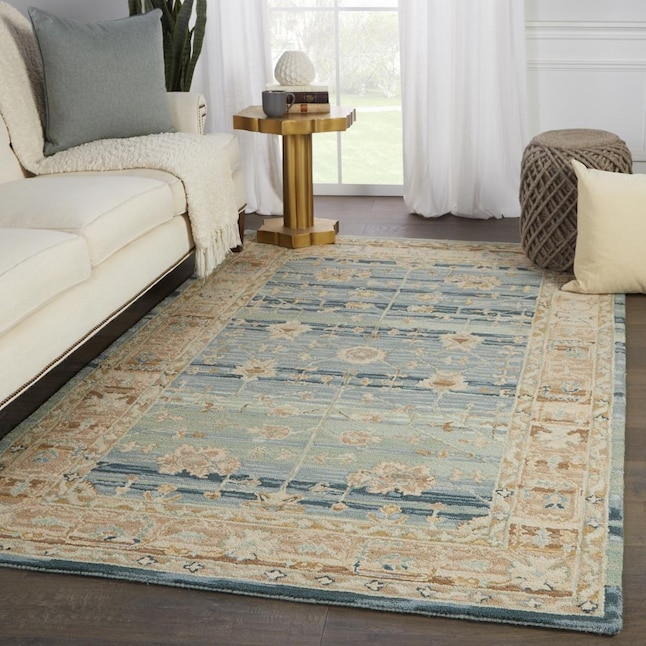 Jaipur Living Cardamom 9 X 12 Wool Blue Beige Indoor Border Global Area Rug In The Rugs Department At Com - Home Decorators Faux Sheepskin Area Rugs 8×10