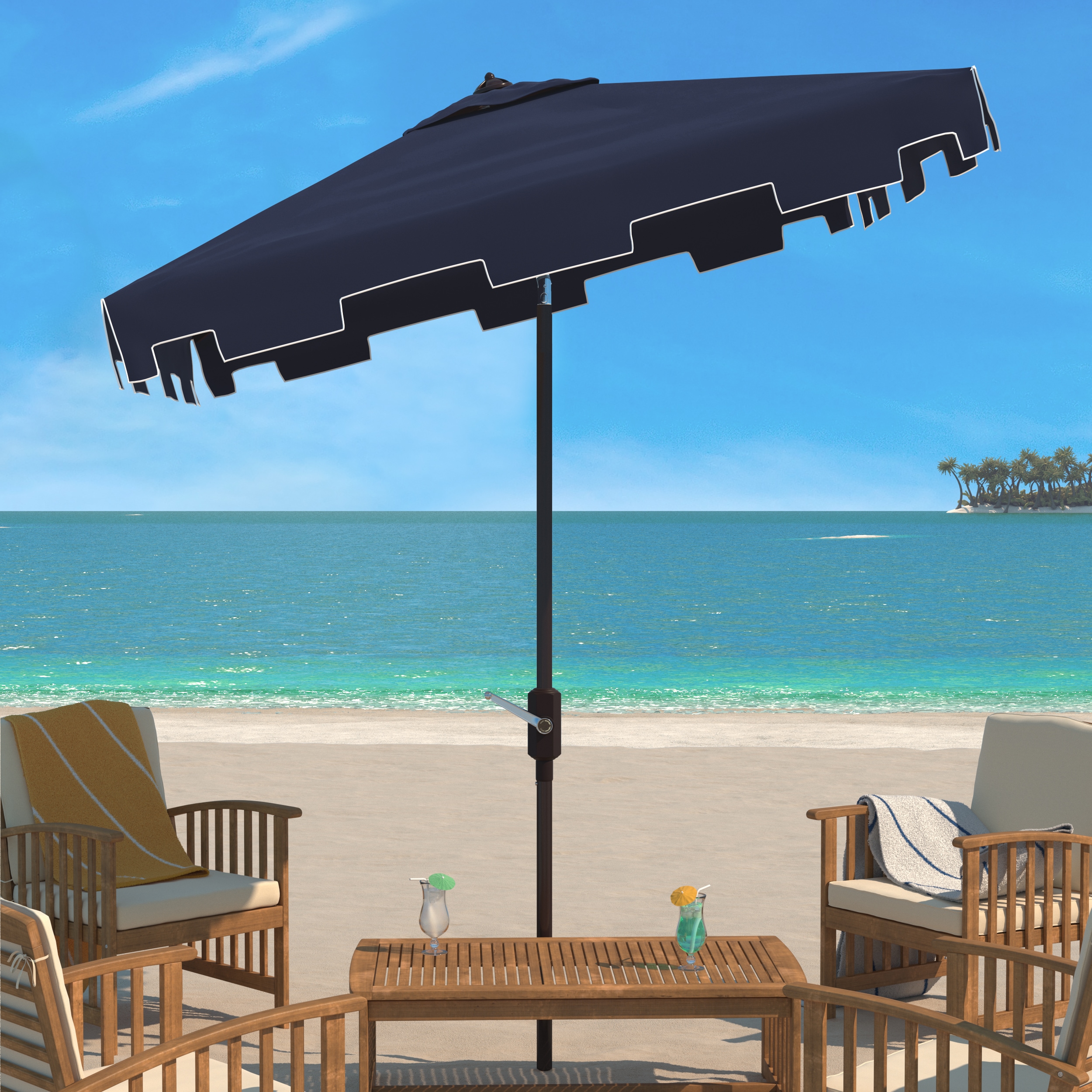 Safavieh PAT8400A 7.5-ft Aluminum Navy Crank Market Patio Umbrella