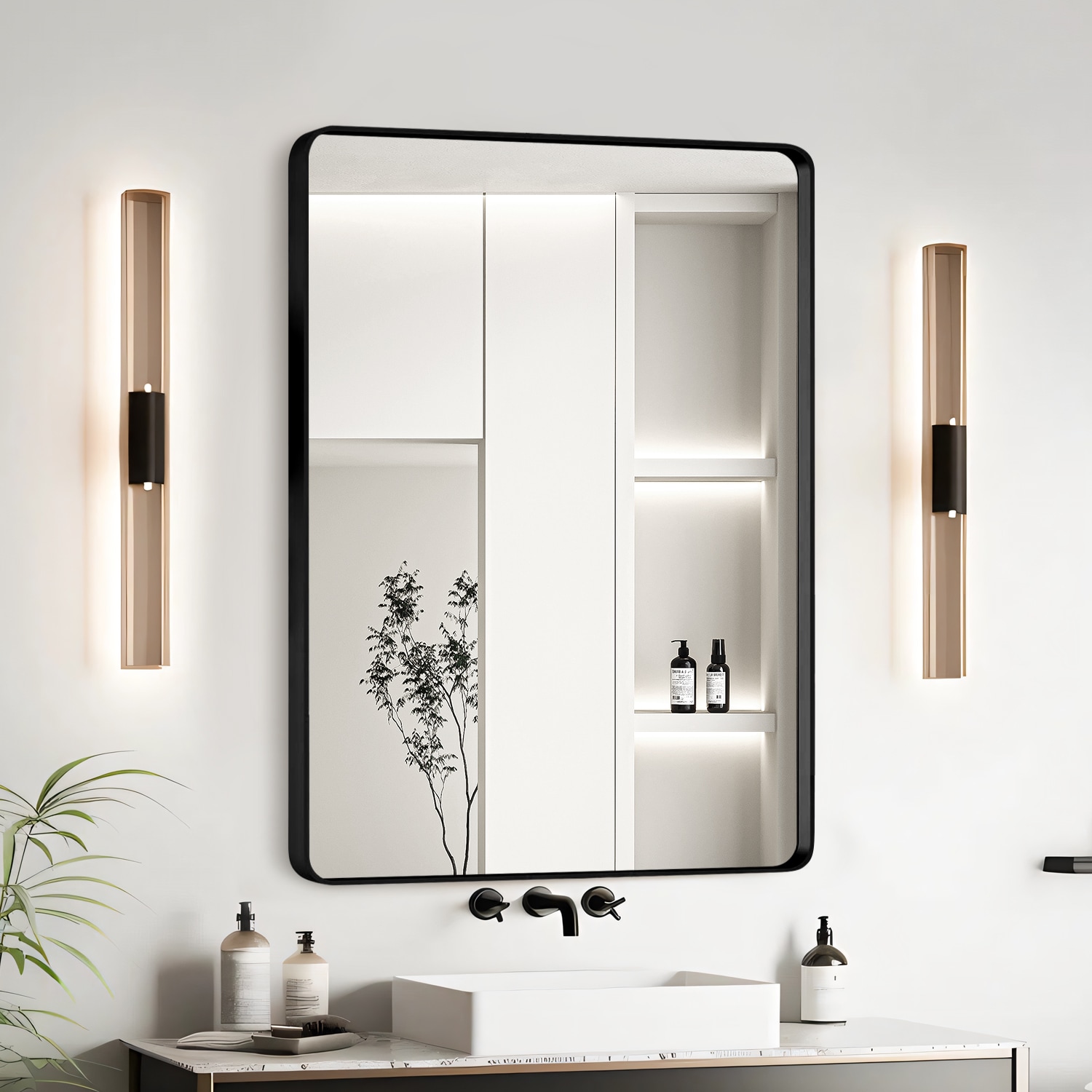 Poinic CUMR-7P347032 20-in W x 30-in H Rectangle Black Framed Wall Mirror