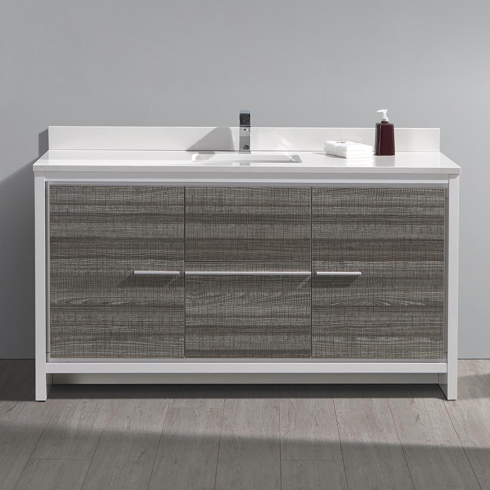 Fresca FCB8119HA-S-CWH-U Allier Rio 60-in Ash Gray Undermount Single sink Bathroom Vanity with White Quartz Top
