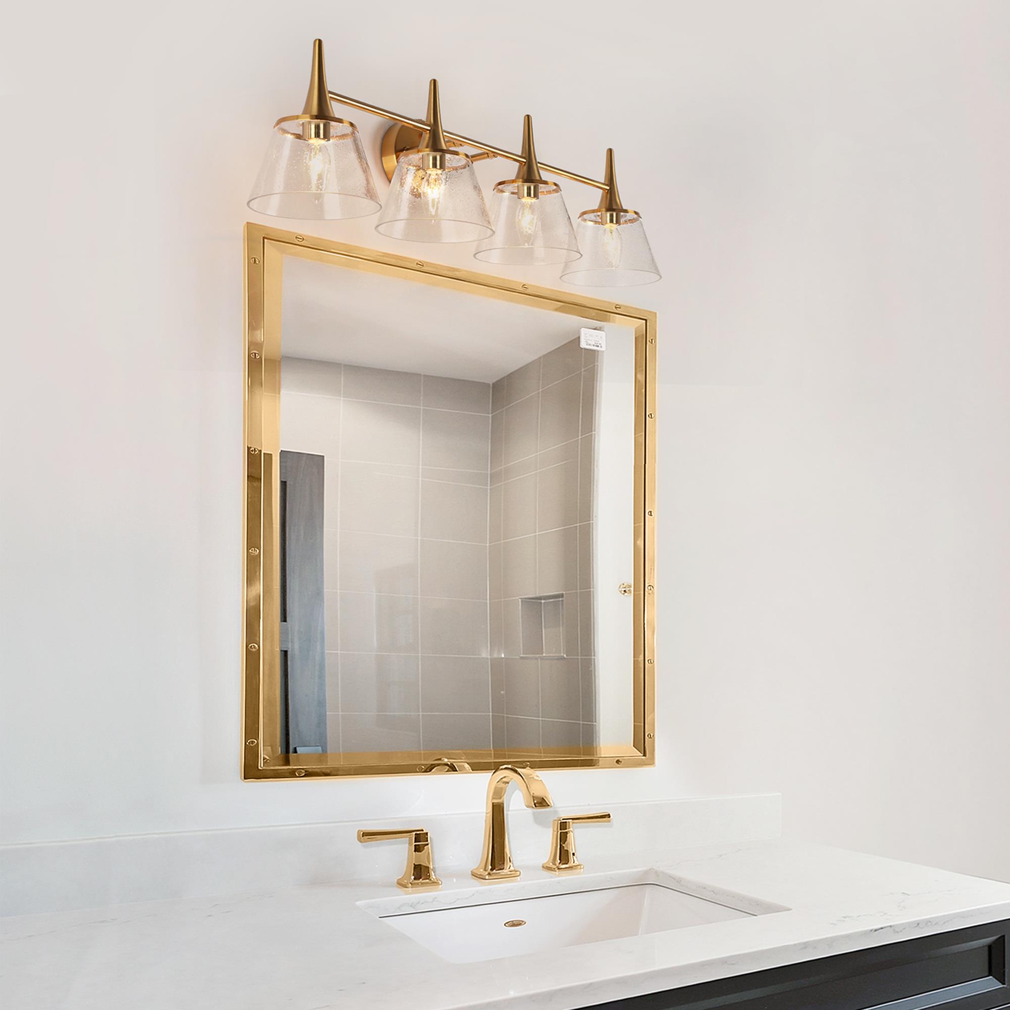 LNC Idaikos 29.1-in 4-Light Polished Gold and White Dome LED Modern/Contemporary Vanity Light | LF3ERFQ76W4E8C