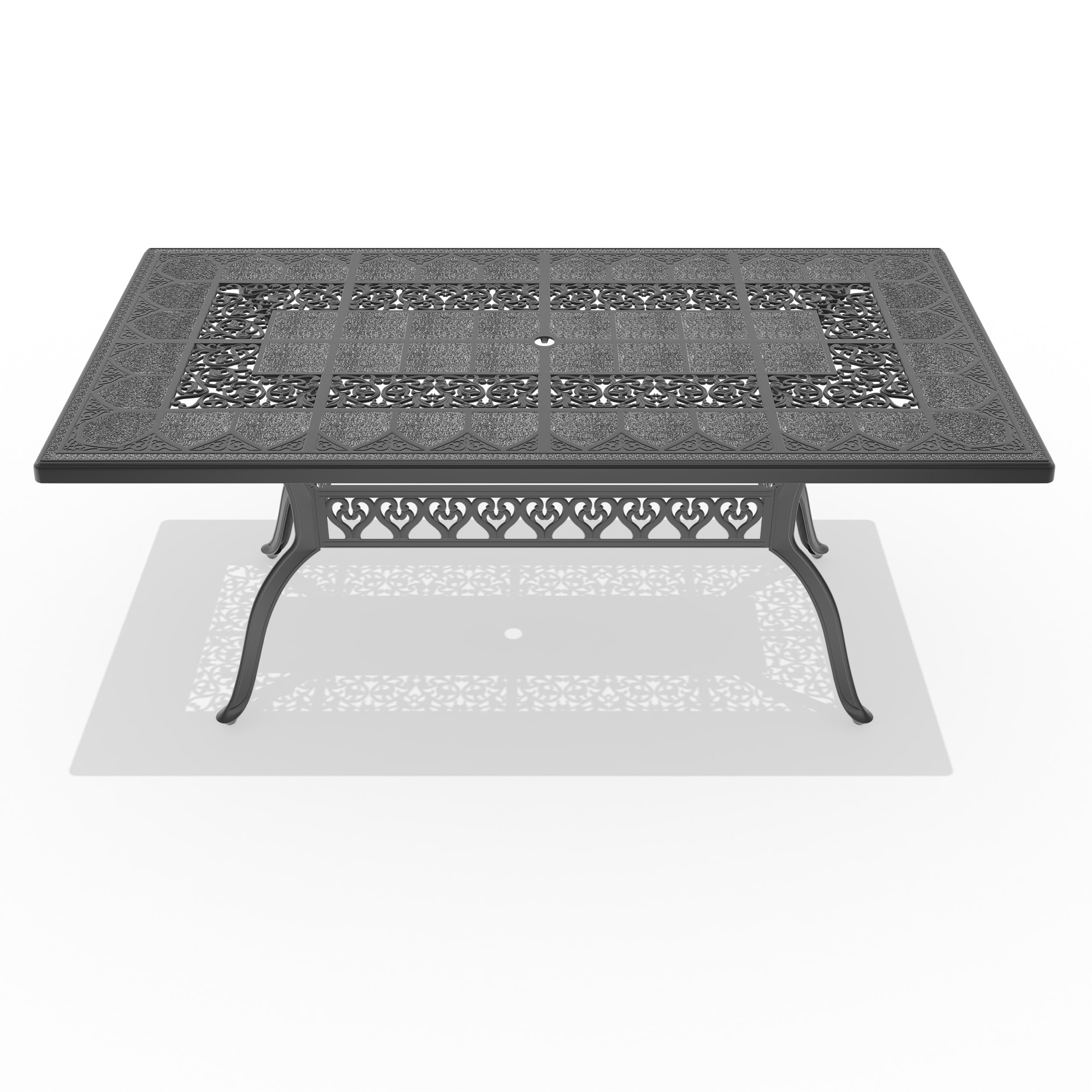 Kahomvis NICE-QP1092-021 Cast Aluminum Patio Dining Table Rectangle Dining Table 35.43-in W x 68.9-in L with Umbrella Hole