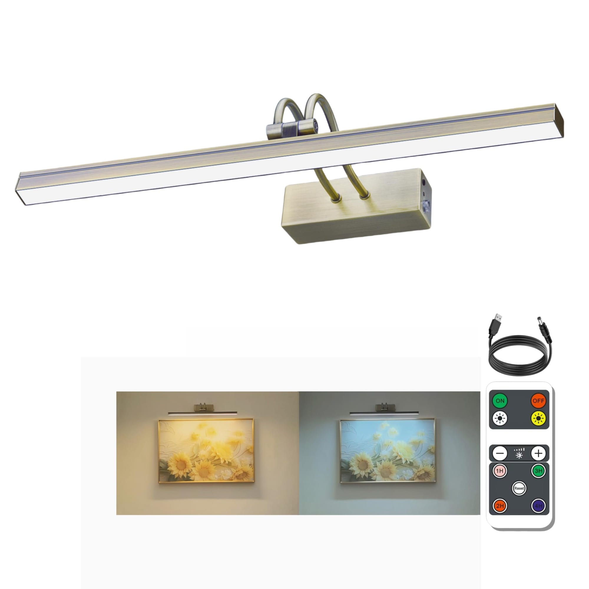 ITOPFOX  Wireless Picture Light Remote Control Dimmable 48 LED Gallery Lighting Adjustable Swivel Wall Mount for Artwork Paintings Antique Brass