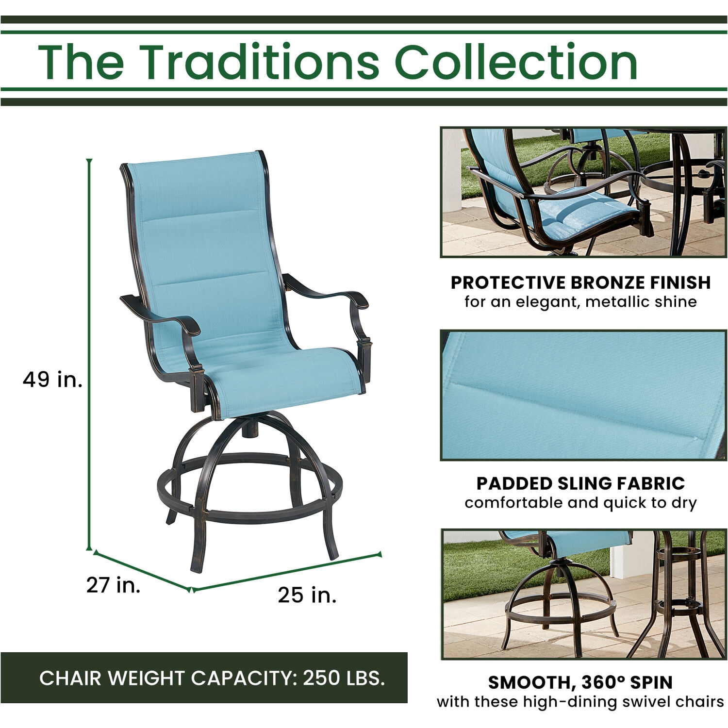Hanover TRADDN3PCPDBR-BLU Patio-Dining-Sets - View #4