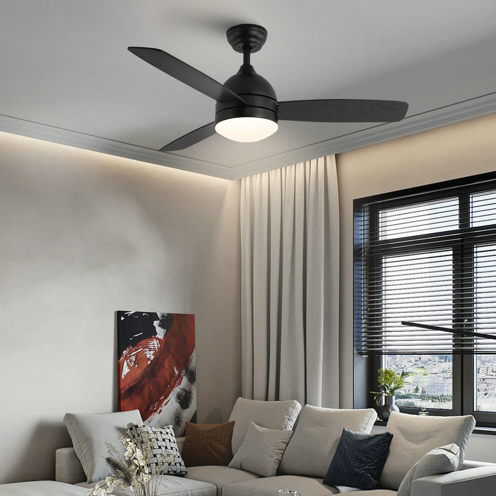 Yardreeze 48-in Black Color-changing Integrated LED Indoor Ceiling Fan ...