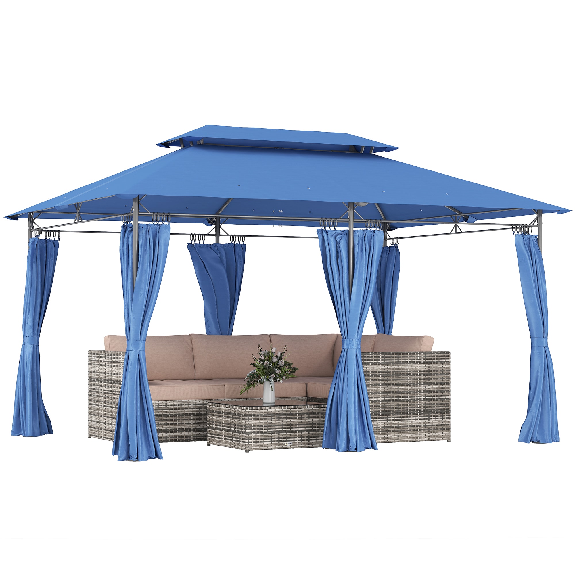 Outsunny 84C-580V00DB ¬†10'¬†x¬†13' Patio Gazebo Double Roof Outdoor Gazebo with Curtains and Metal Frame for Garden Lawn Backyard and Deck Dark Blue